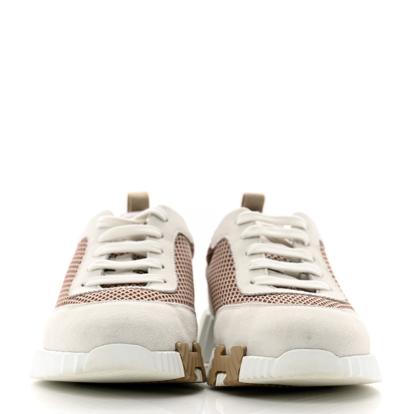 Air Mesh Suede Goatskin Bouncing Sneakers 38 Beige Argile White