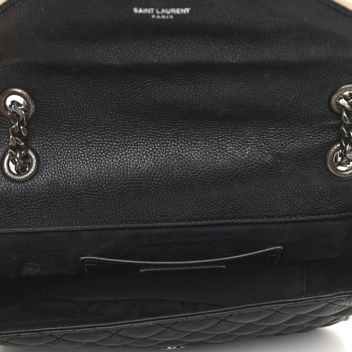 Grained Calfskin Tri-Quilt Monogram Medium College Bag Black White