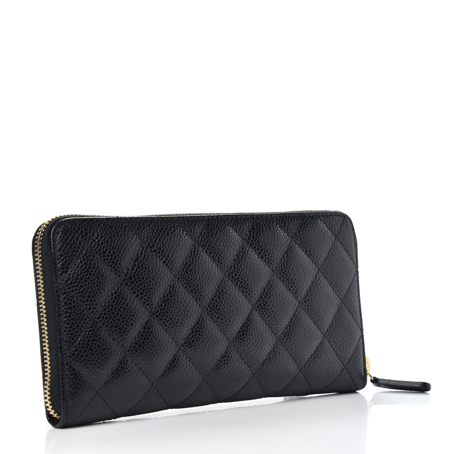 Caviar Quilted Large Gusset Zip Around Wallet Black
