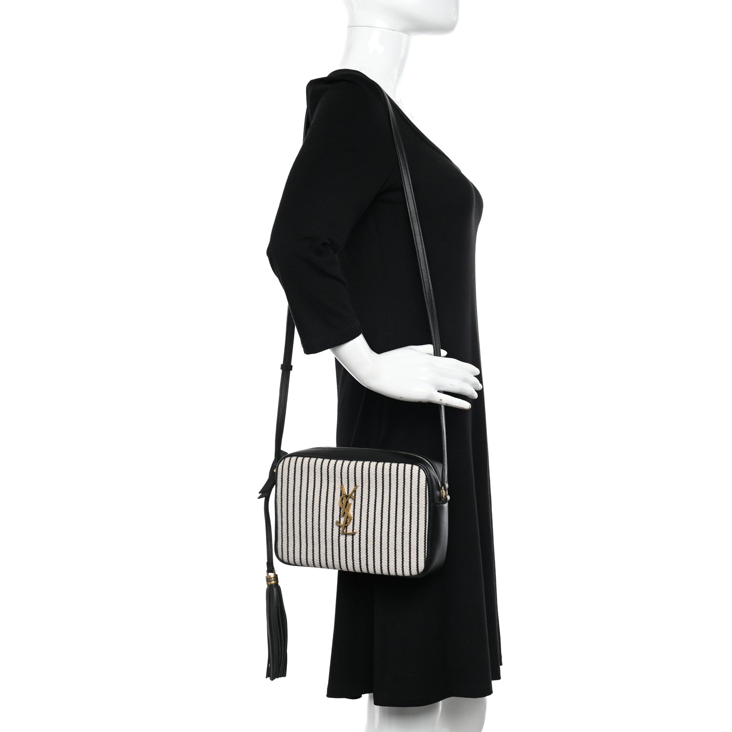 Saint Laurent Canvas Calfskin Monogram Lou Camera Bag Black Grey Cream 2 of 11