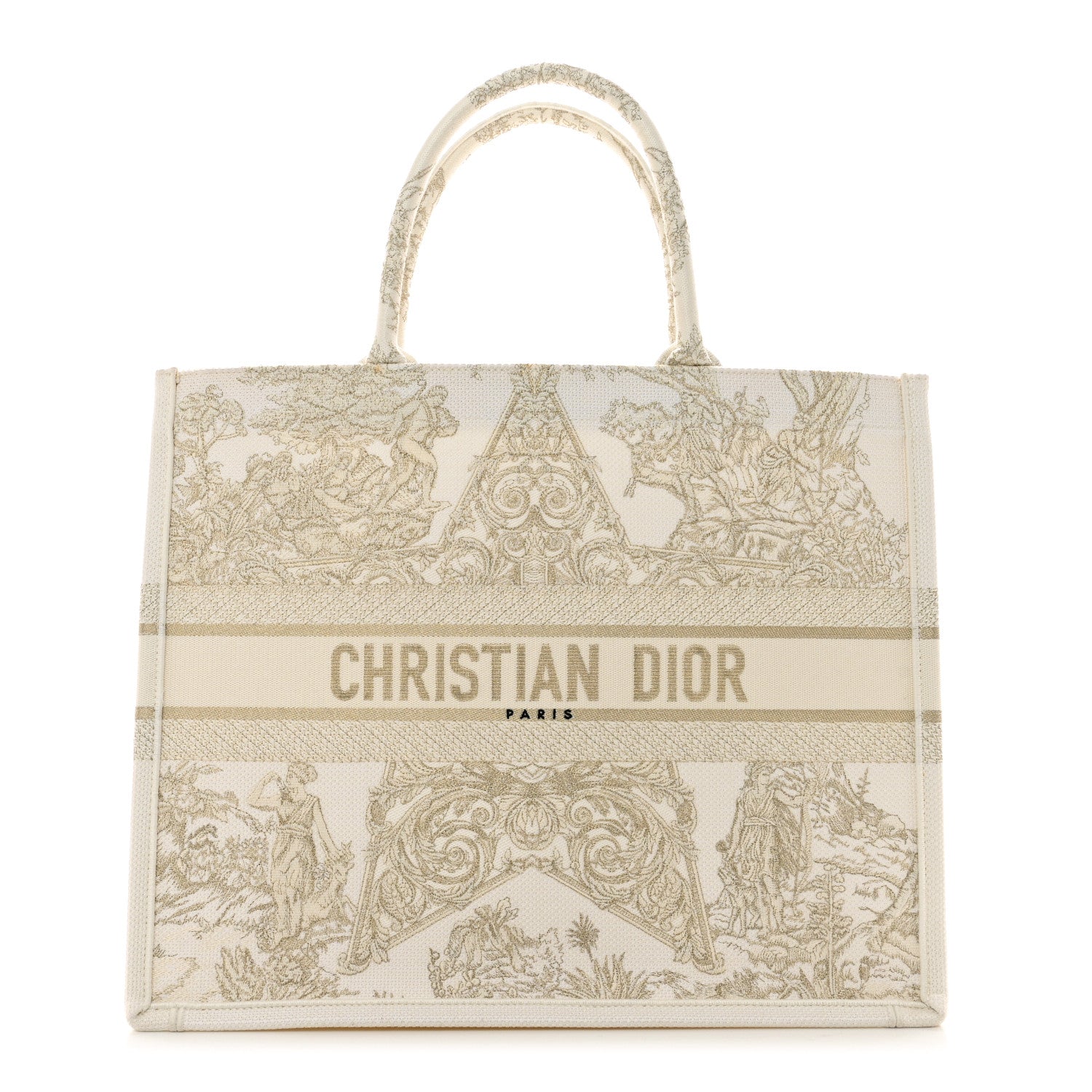 Christian Dior Canvas Embroidered Large Around The World Book Tote Gold 1 of 11