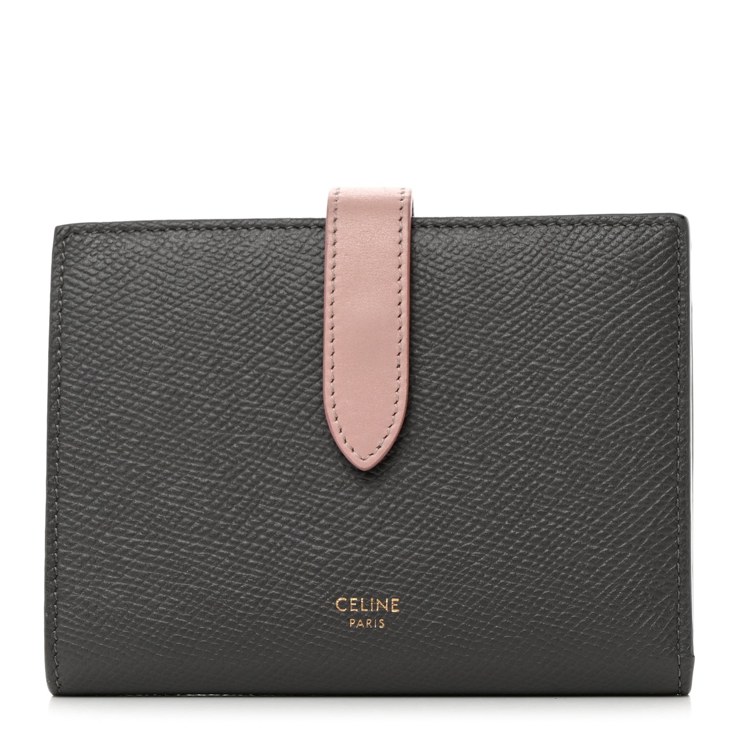Grained Calfskin Medium Multifunction Strap Wallet Grey Vintage Pink