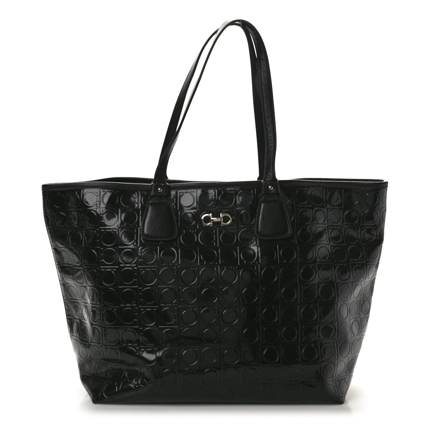 Salvatore Ferragamo Patent Gancini Embossed Tote Black 1 of 9