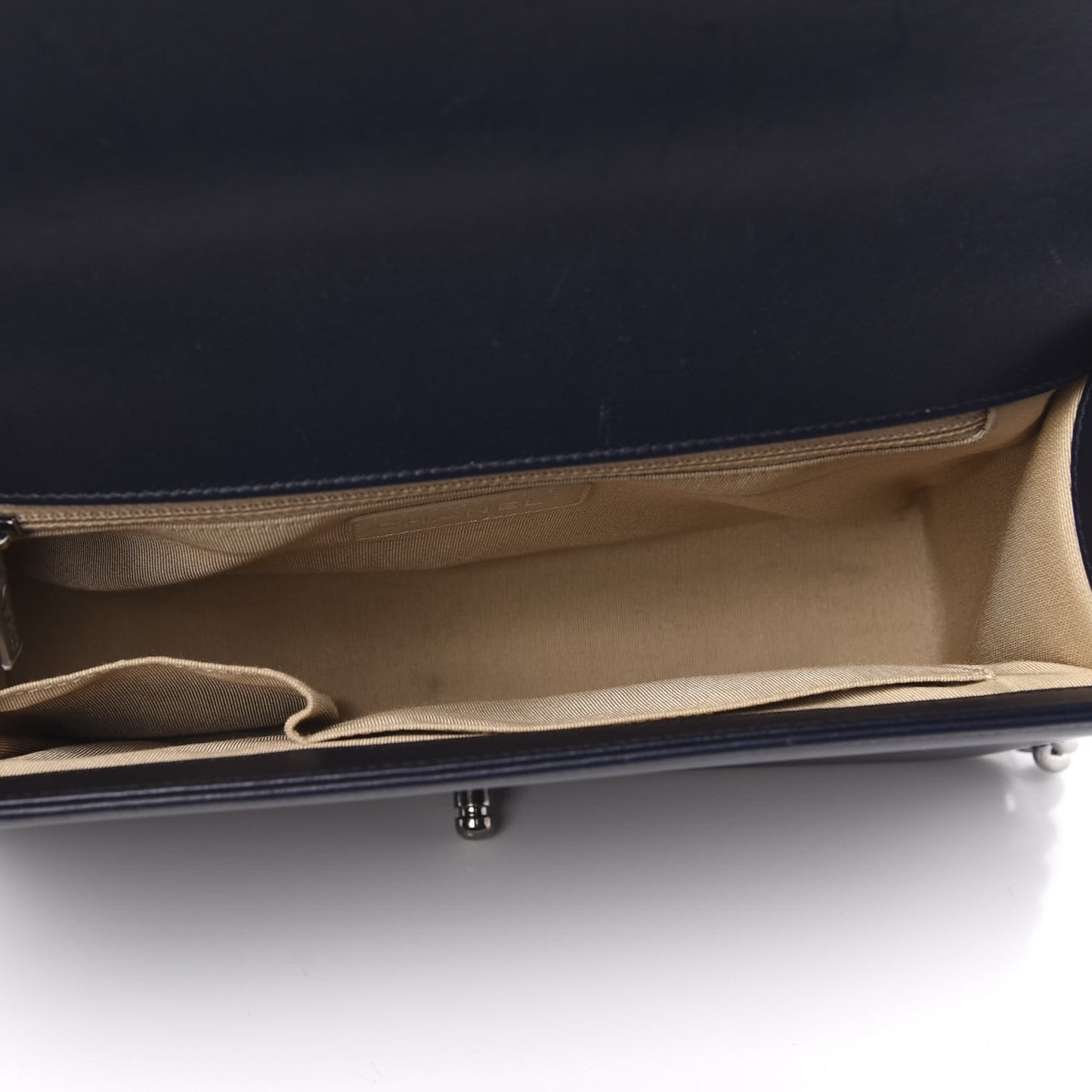 Calfskin Chevron Quilted New Medium Boy Flap Navy Blue
