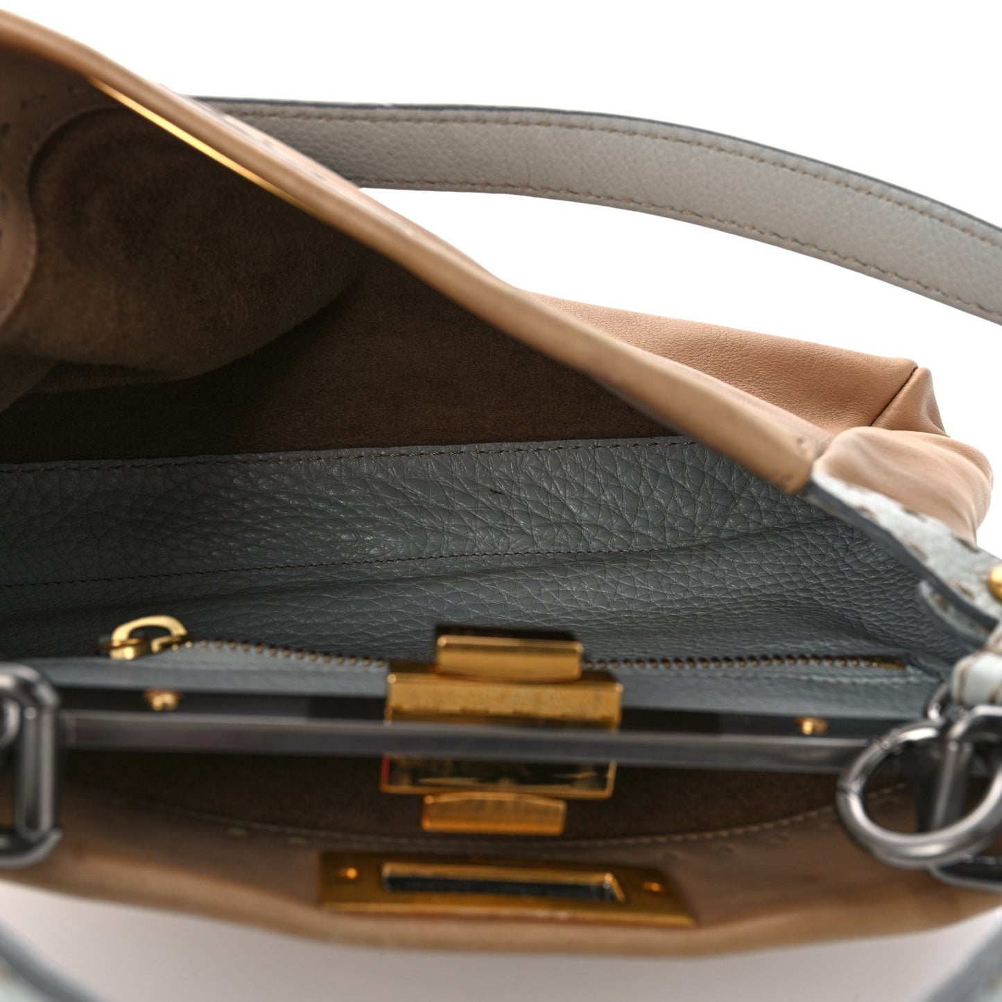 Vitello Saddle Cuoio Romano Selleria Medium Peekaboo Iconic Satchel Fango Acqua
