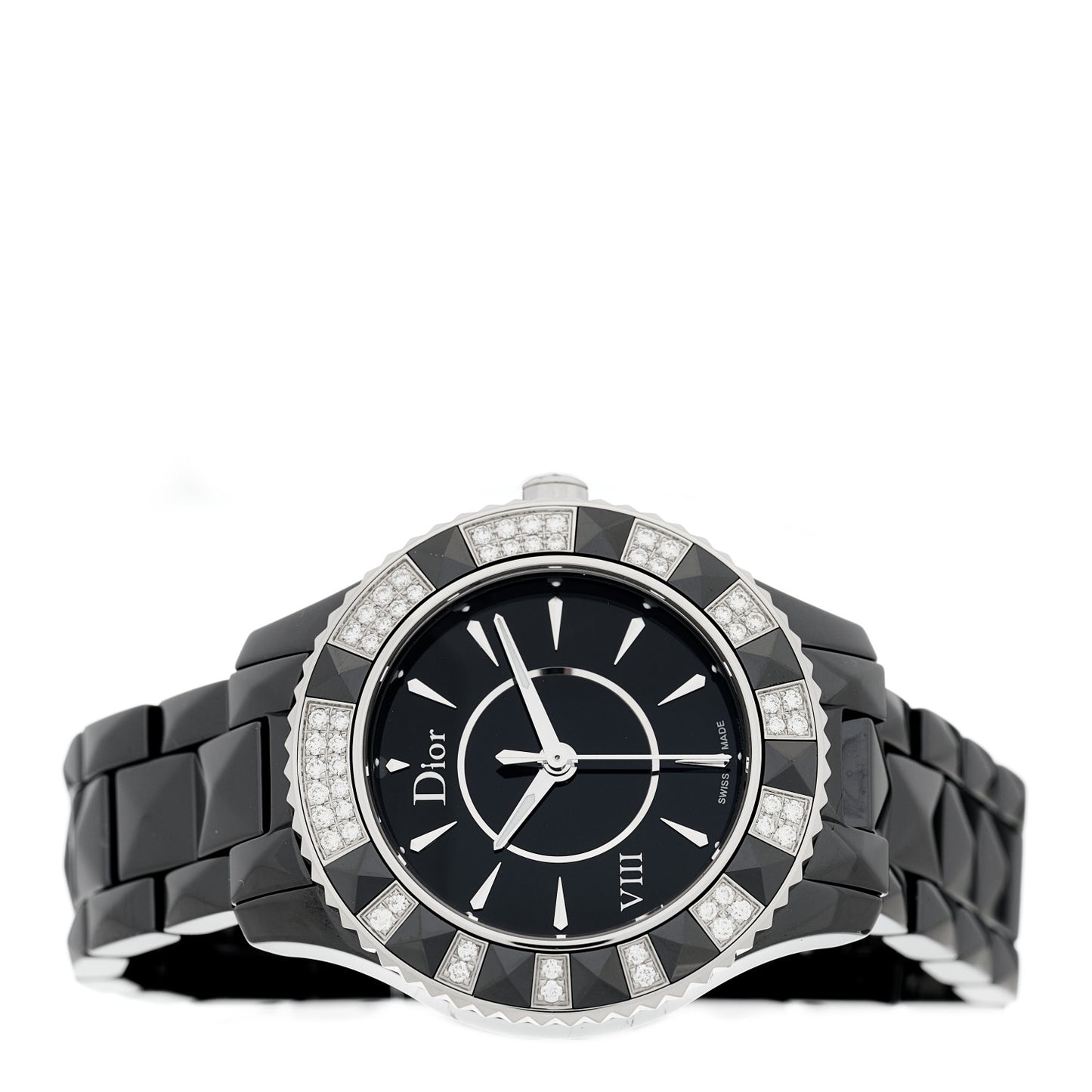 Stainless Steel Ceramic Diamond 33mm Dior VIII Quartz Watch Black