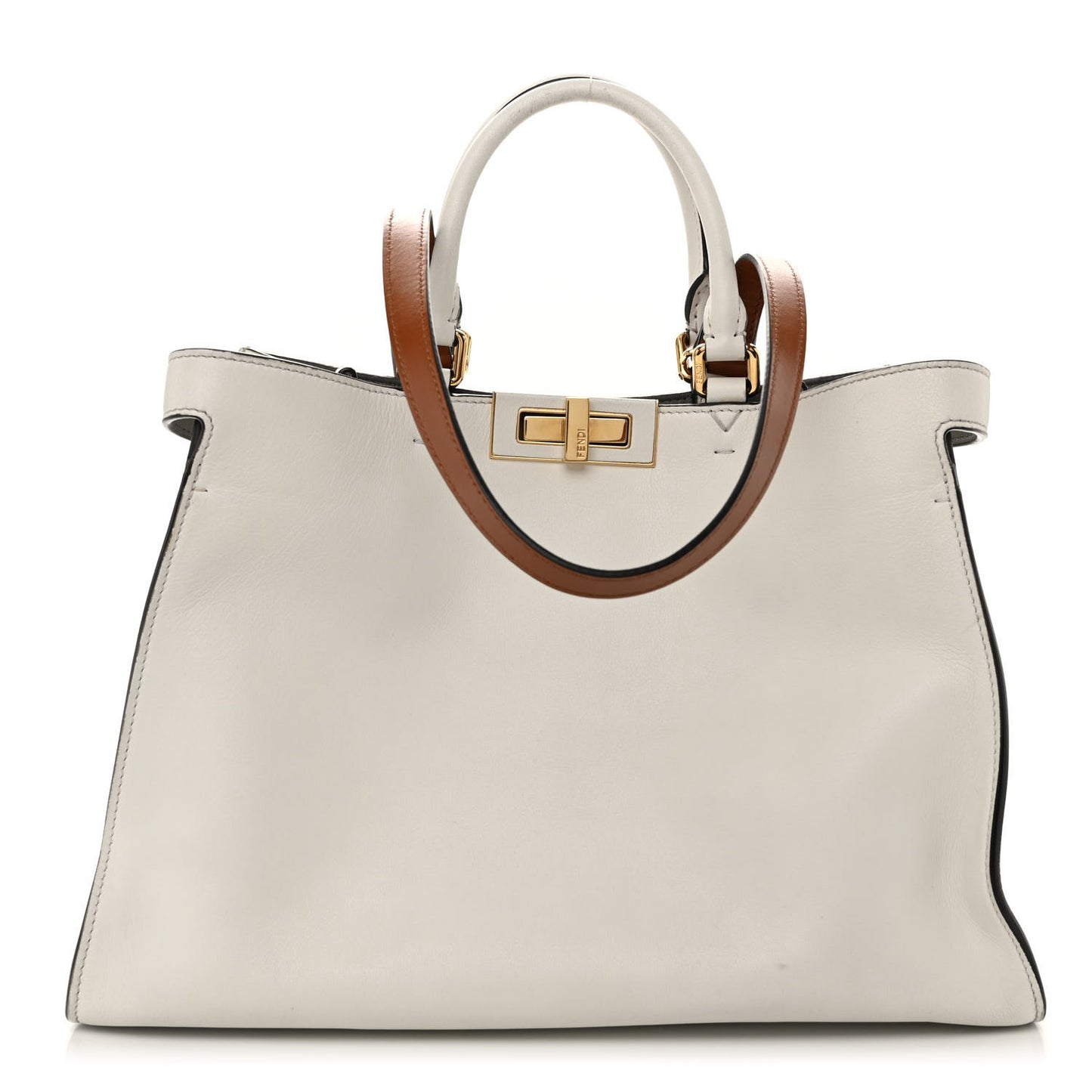 Vitello Seta Century Small Peekaboo X-Tote White Brandy