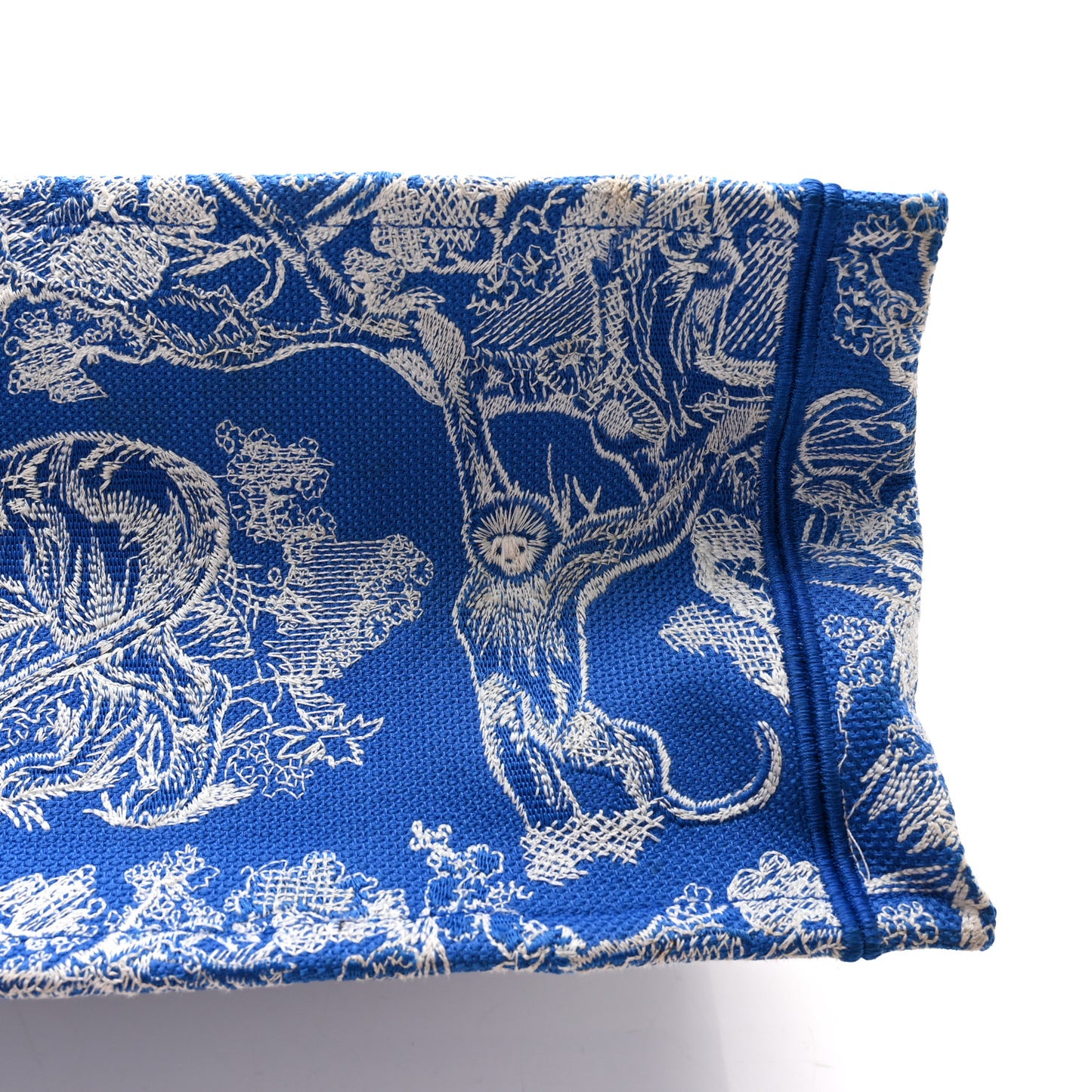 Canvas Embroidered Medium Dioriviera Toile De Jouy Book Tote Fluorescent Blue