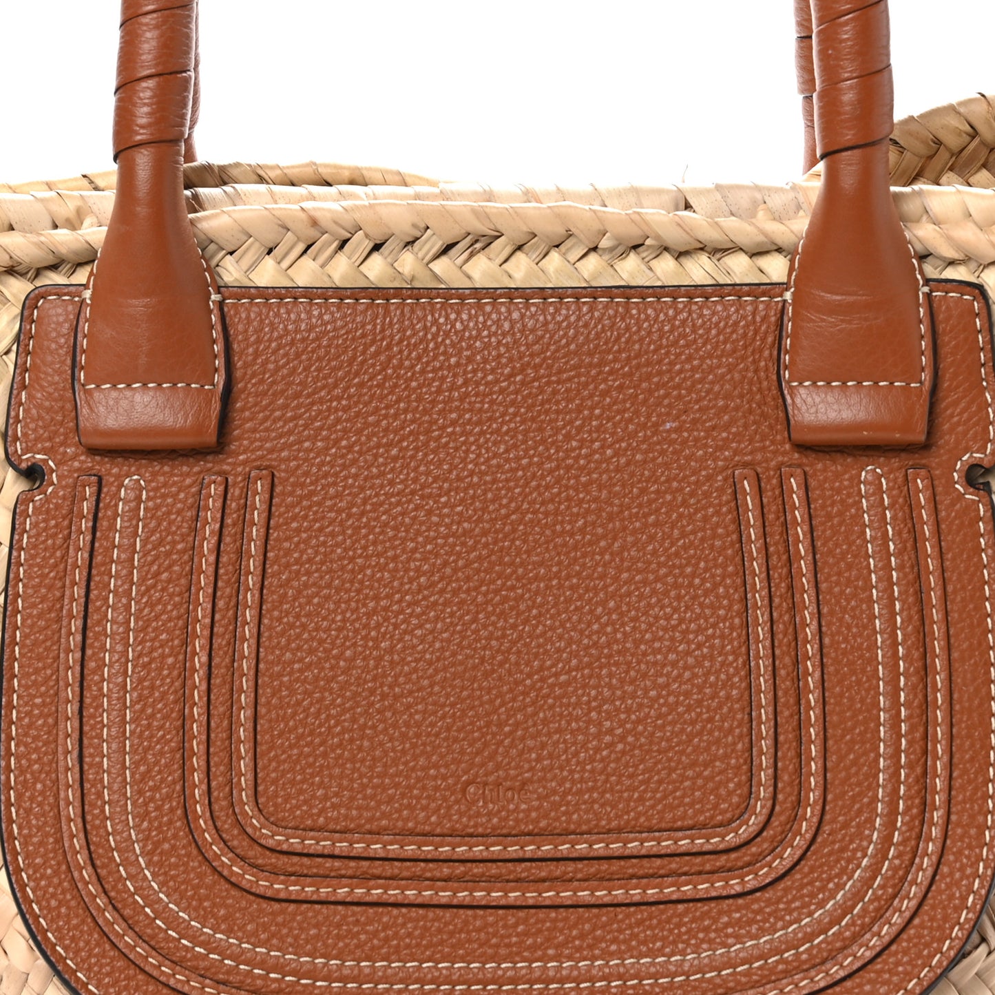 Raffia Small Grain Calfskin Medium Marcie Basket Tan