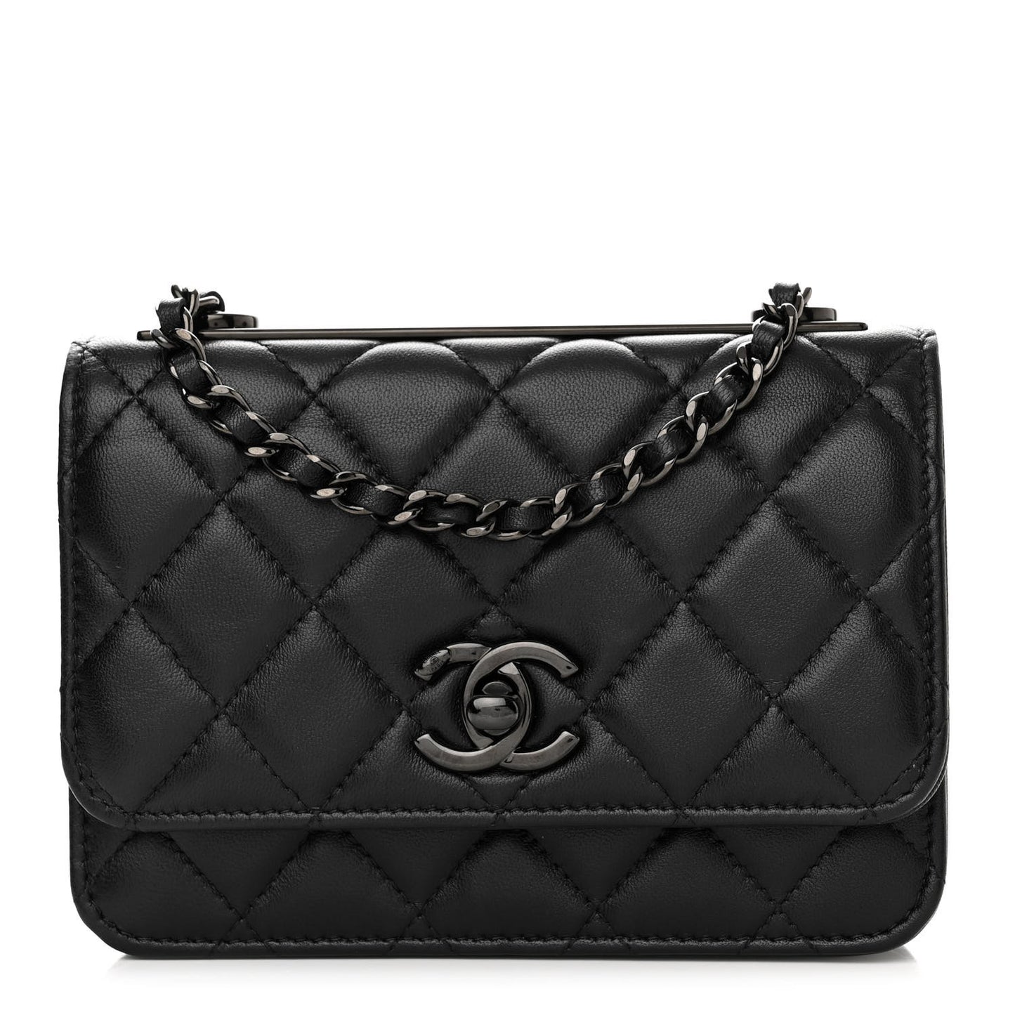 Lambskin Quilted Mini Trendy CC Wallet On Chain WOC So Black
