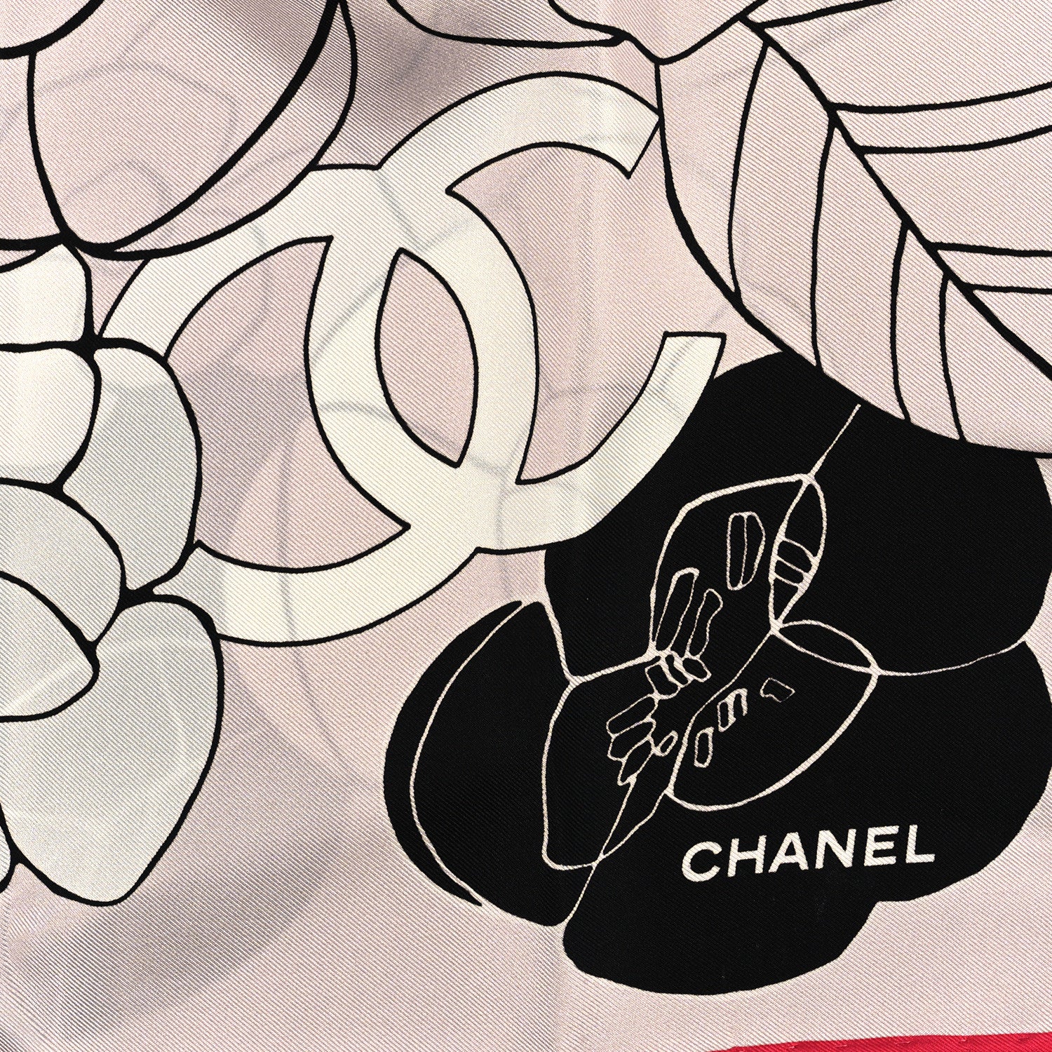Chanel Silk CC Logo Camellia Scarf White Black Pink 2 of 3
