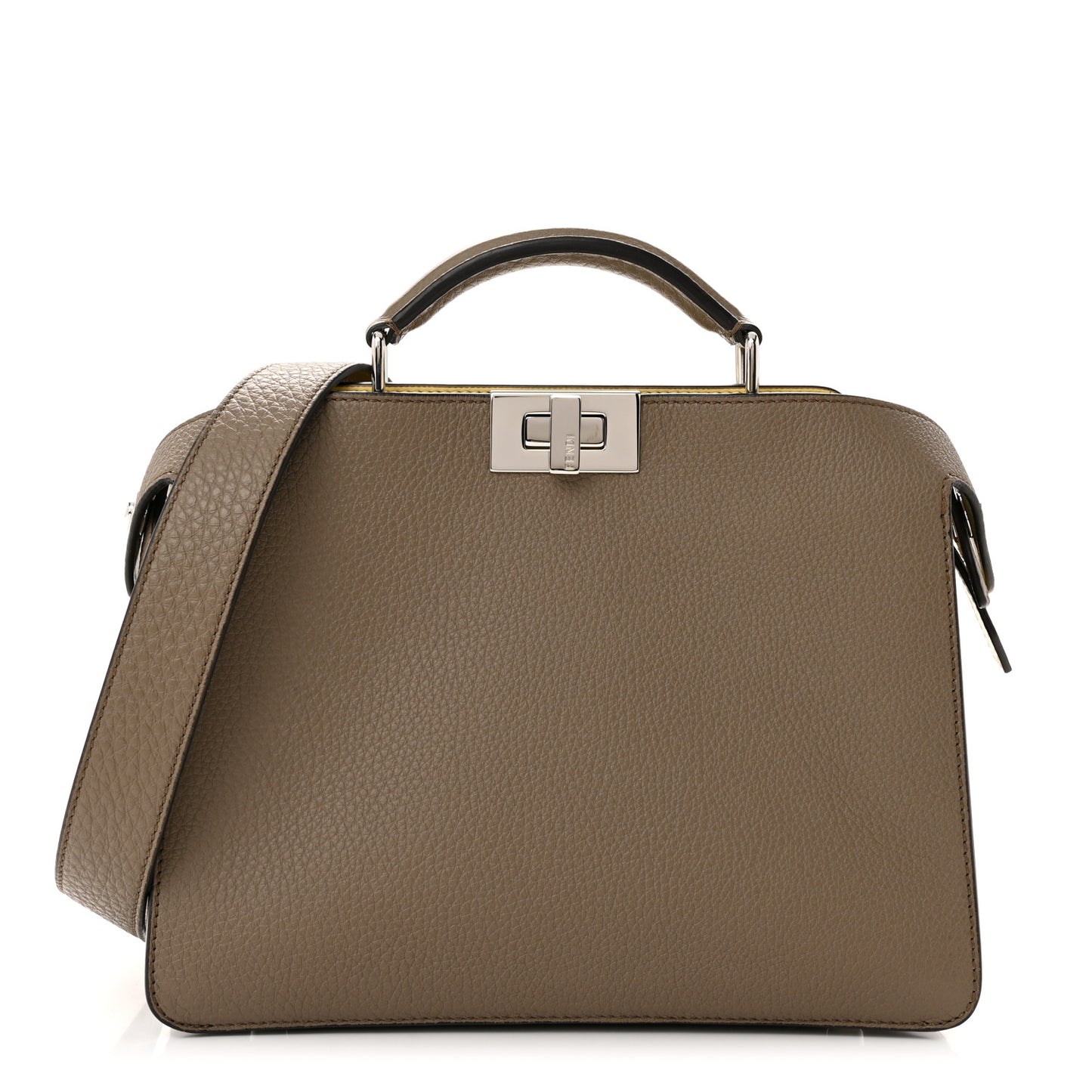 Cuoio Romano Vitello Cover Glazed Fabric Bi-Color FF 1974 Mini Peekaboo I SEE U Satchel Tartufo Banana Tobacco Moro