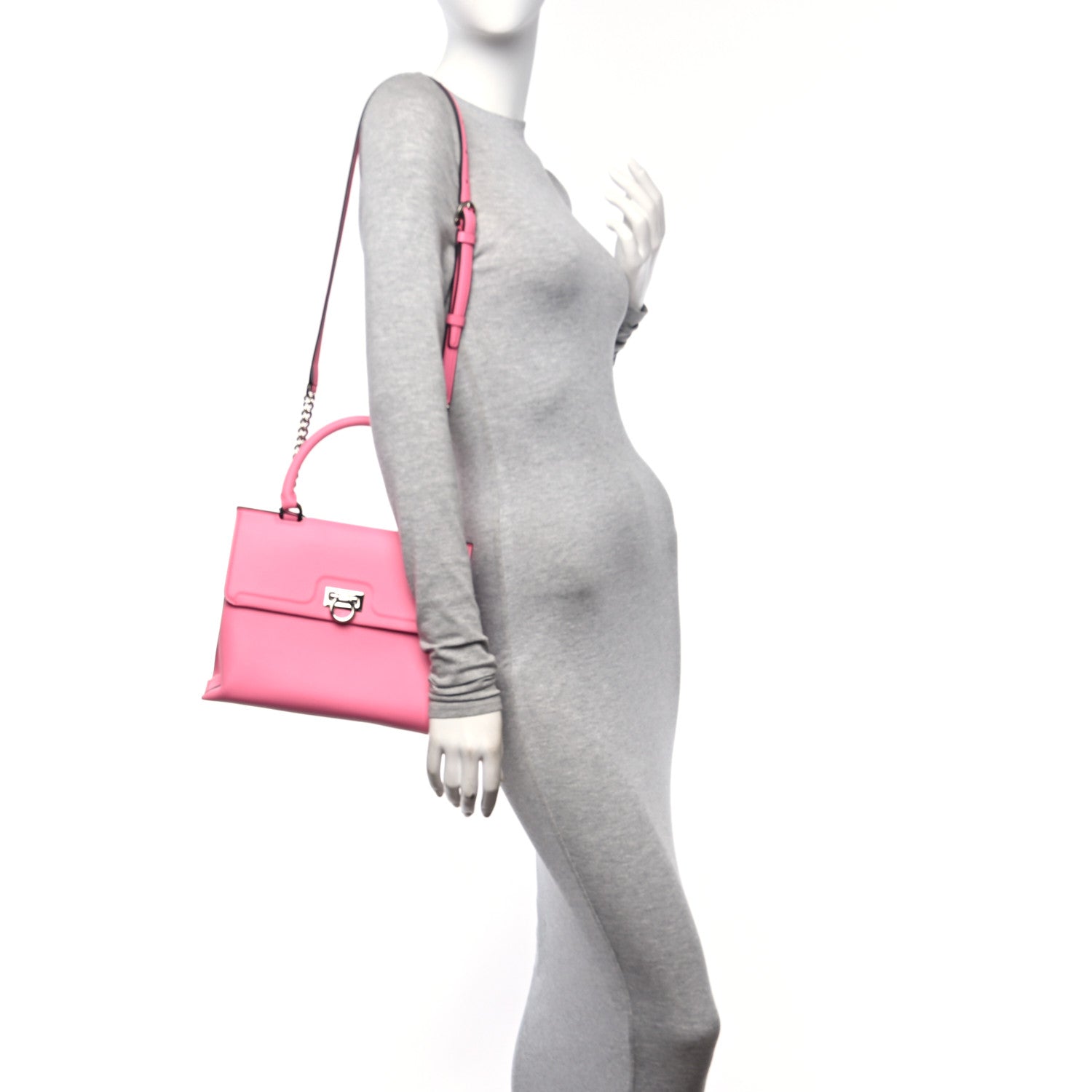 Salvatore Ferragamo Calfskin Gancini Trifolio Top Handle Bag Peonia 2 of 9