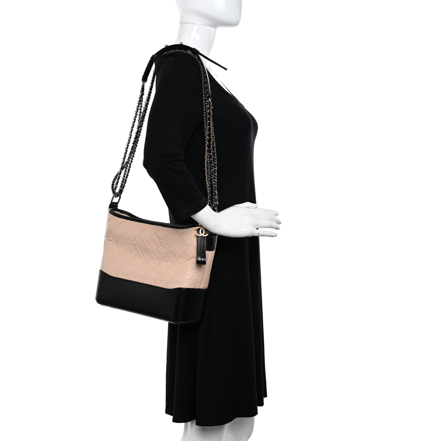 Aged Calfskin Quilted Medium Gabrielle Hobo Beige Black