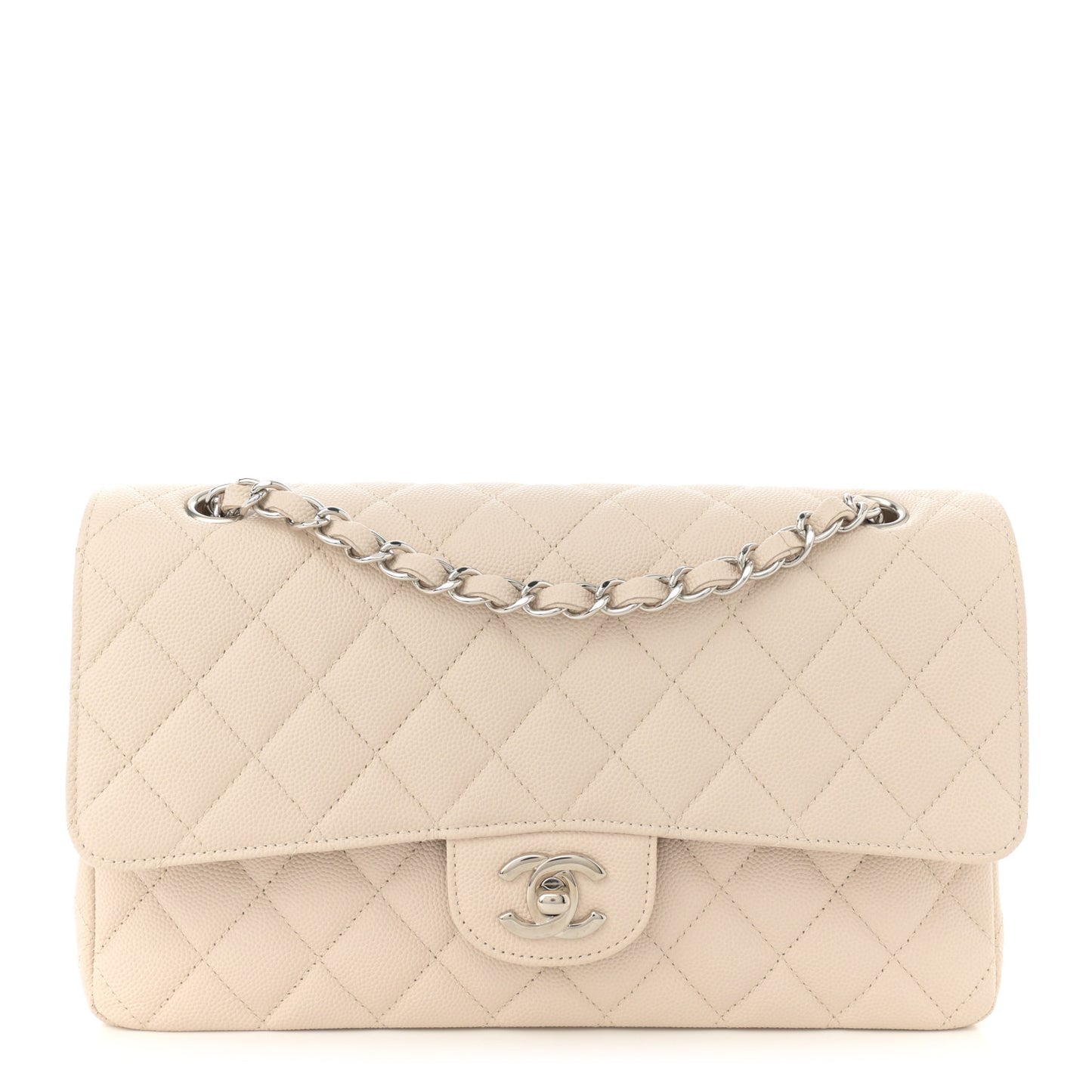 Caviar Quilted Medium Double Flap Ivory
