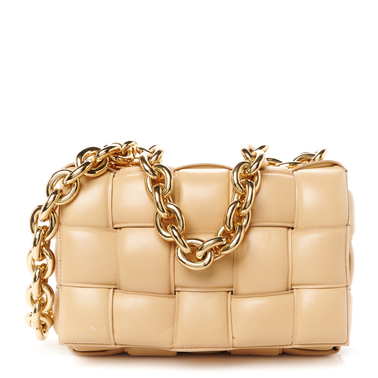 Lambskin Maxi Intreccio Padded Chain Cassette Crossbody Bag Almond