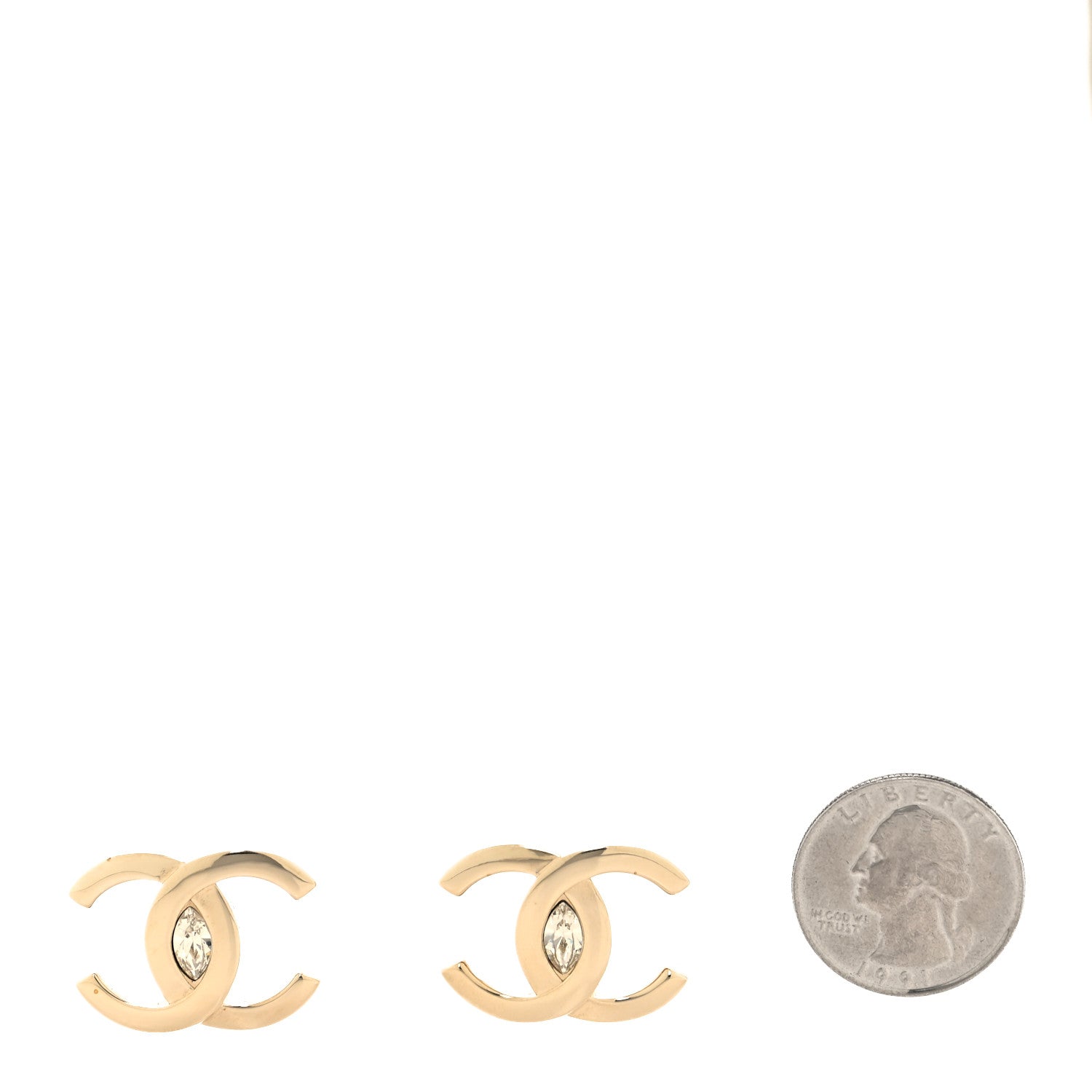Chanel Crystal CC Large Stud Earrings Gold 2 of 4