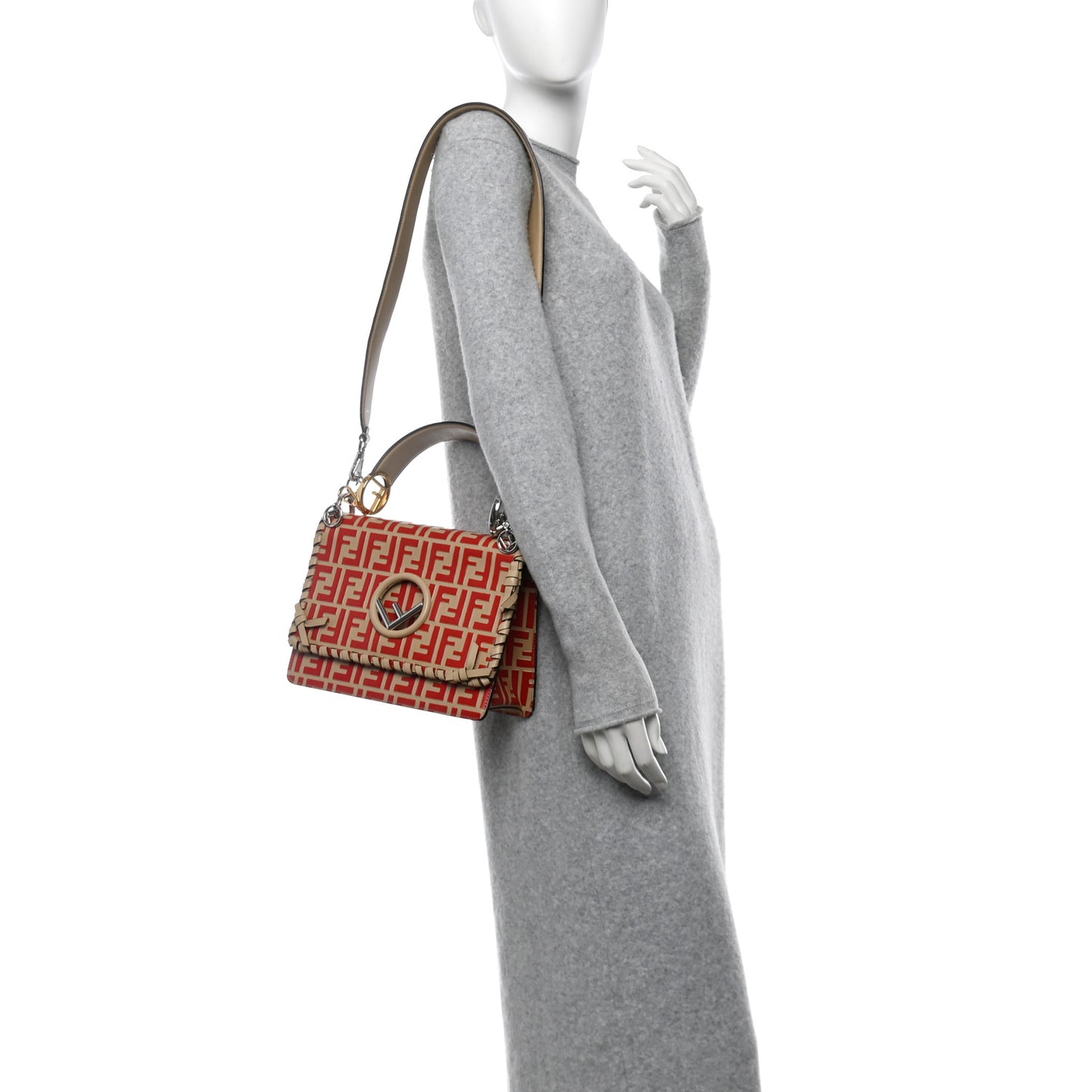 Vitello Century F is Fendi Whipstitch Threads FF Embossed Kan I Shoulder Bag Amido Fiamma