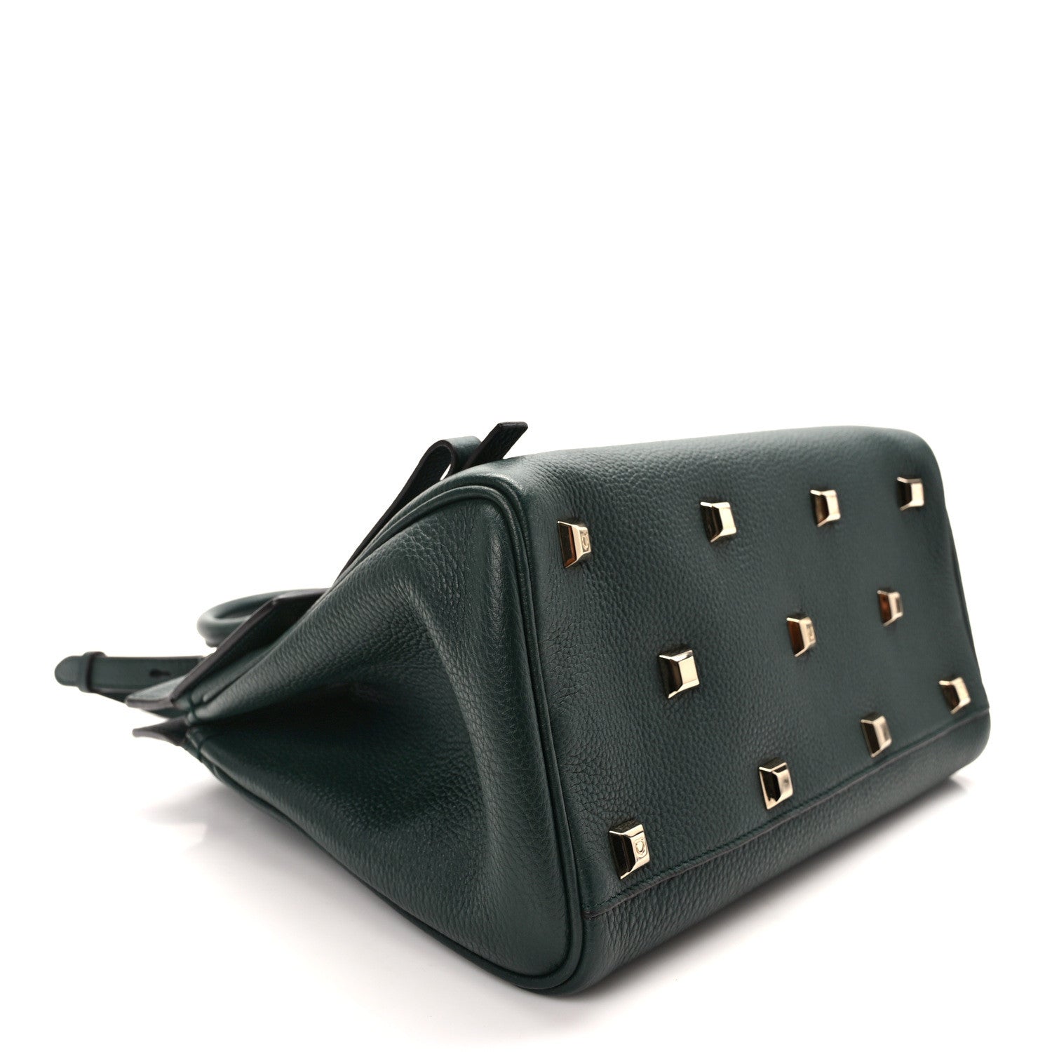 Salvatore Ferragamo Hammered Calfskin Medium Studio Top Handle Bag Dark Green 5 of 15