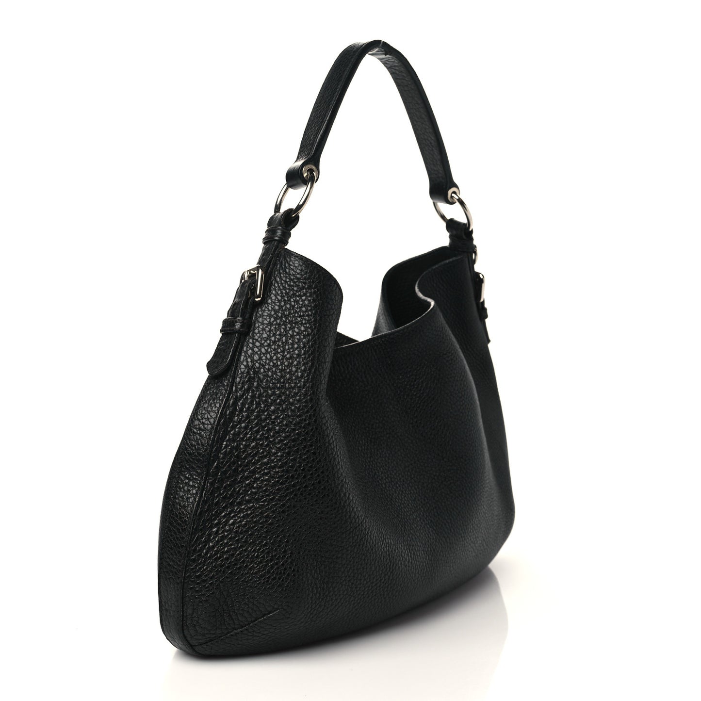 Vitello Daino Embossed Logo Hobo Black