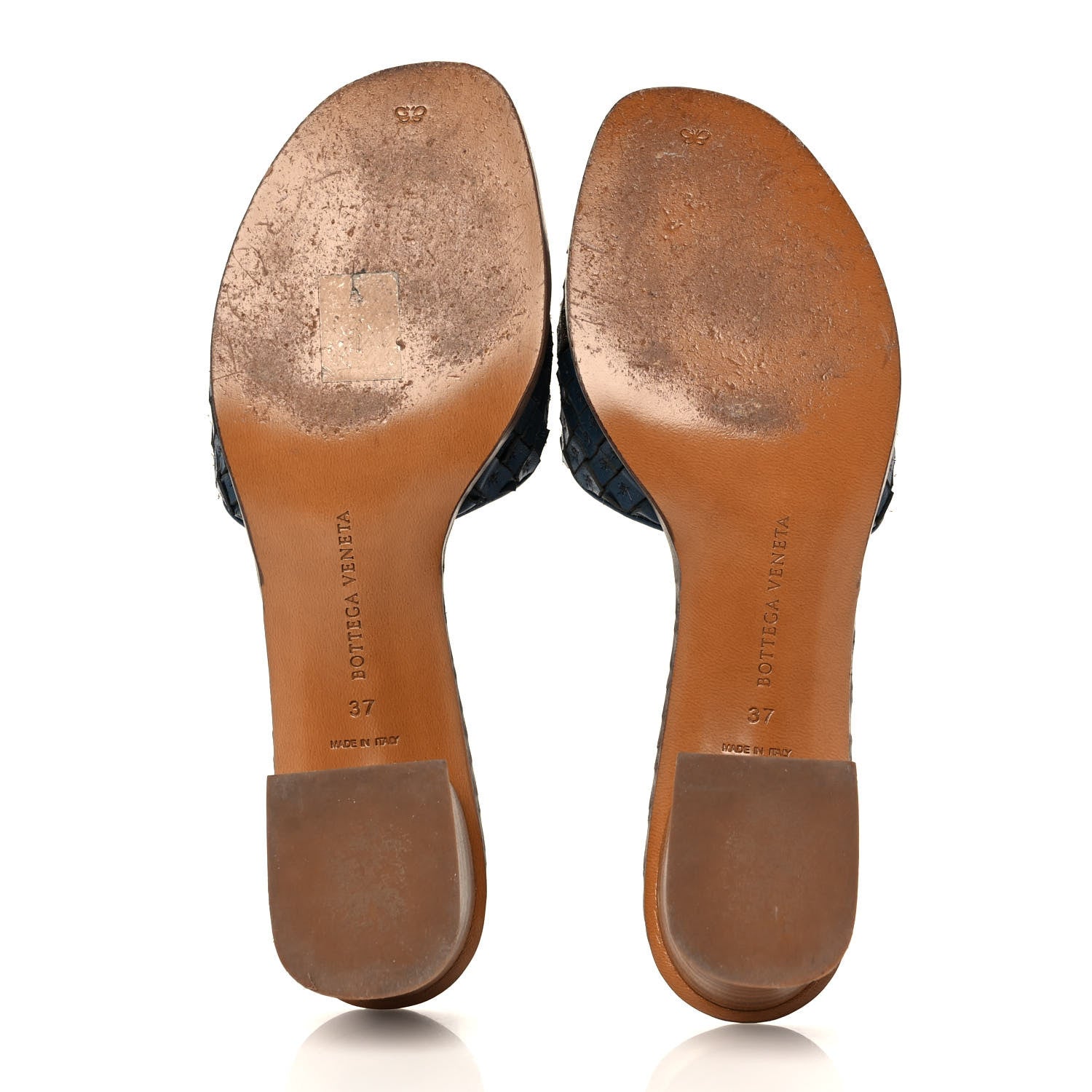 Bottega Veneta Metallic Nappa Intrecciato Slide Sandals 37 Blue Gold 5 of 7