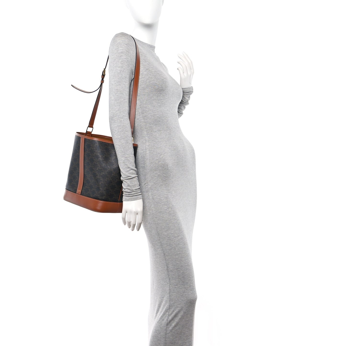 Triomphe Canvas Calfskin Medium Bucket Bag Tan