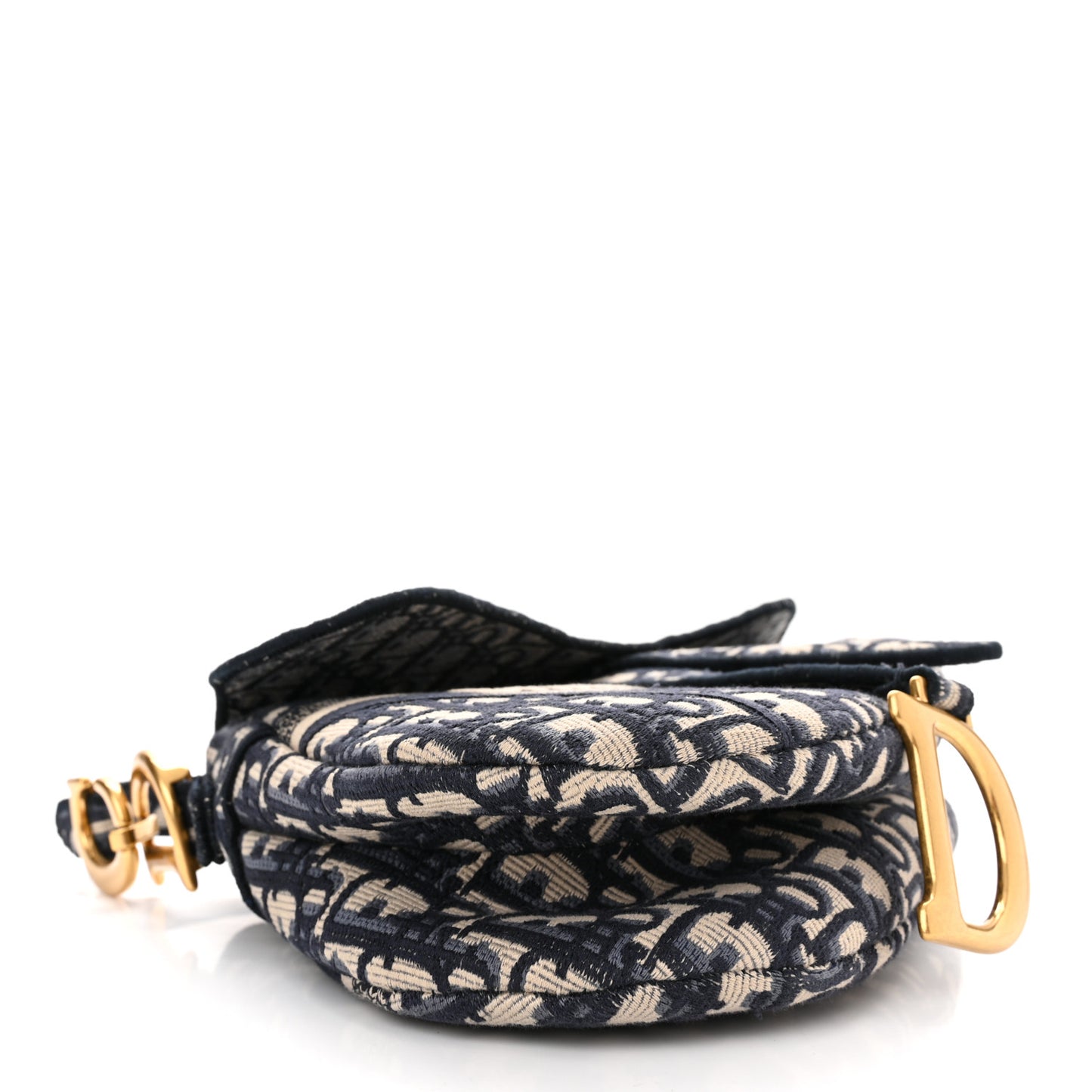 Oblique Embroidered Saddle Bag Blue