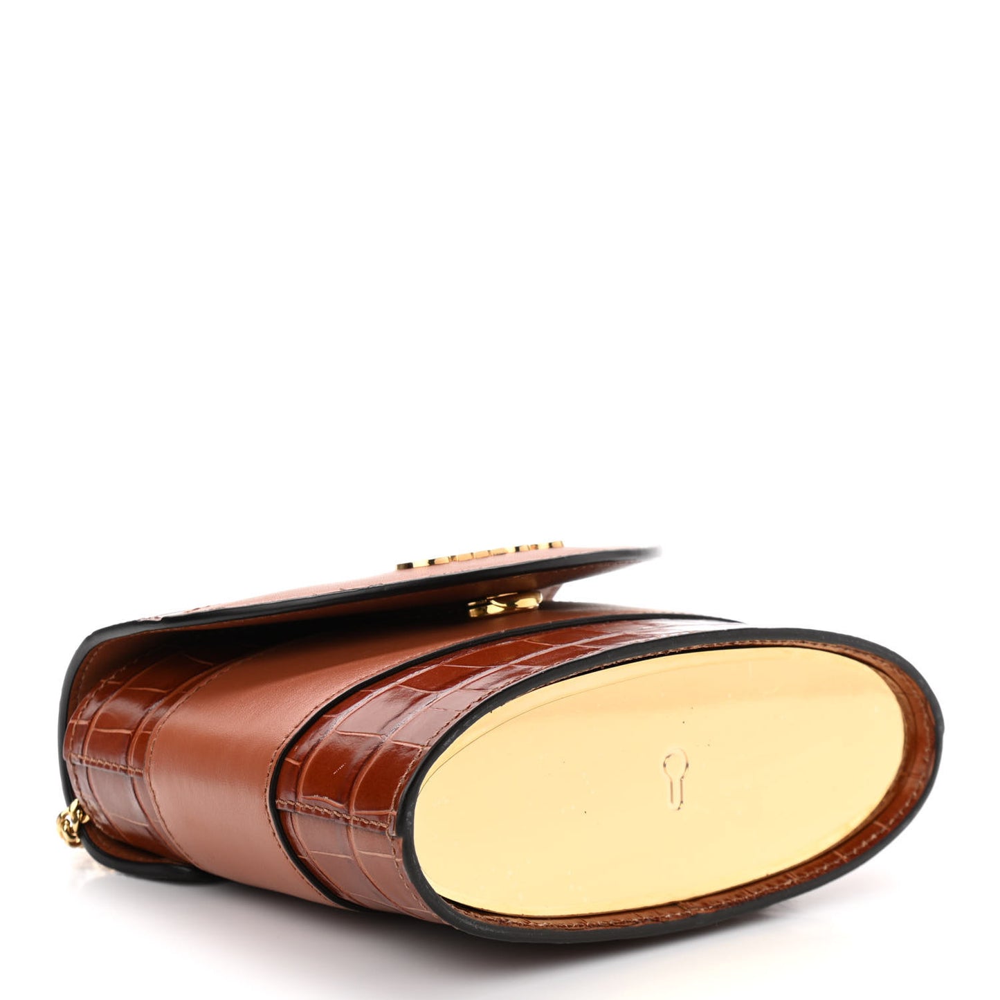 Calfskin Crocodile Embossed Small Aby Lock Chestnut Brown