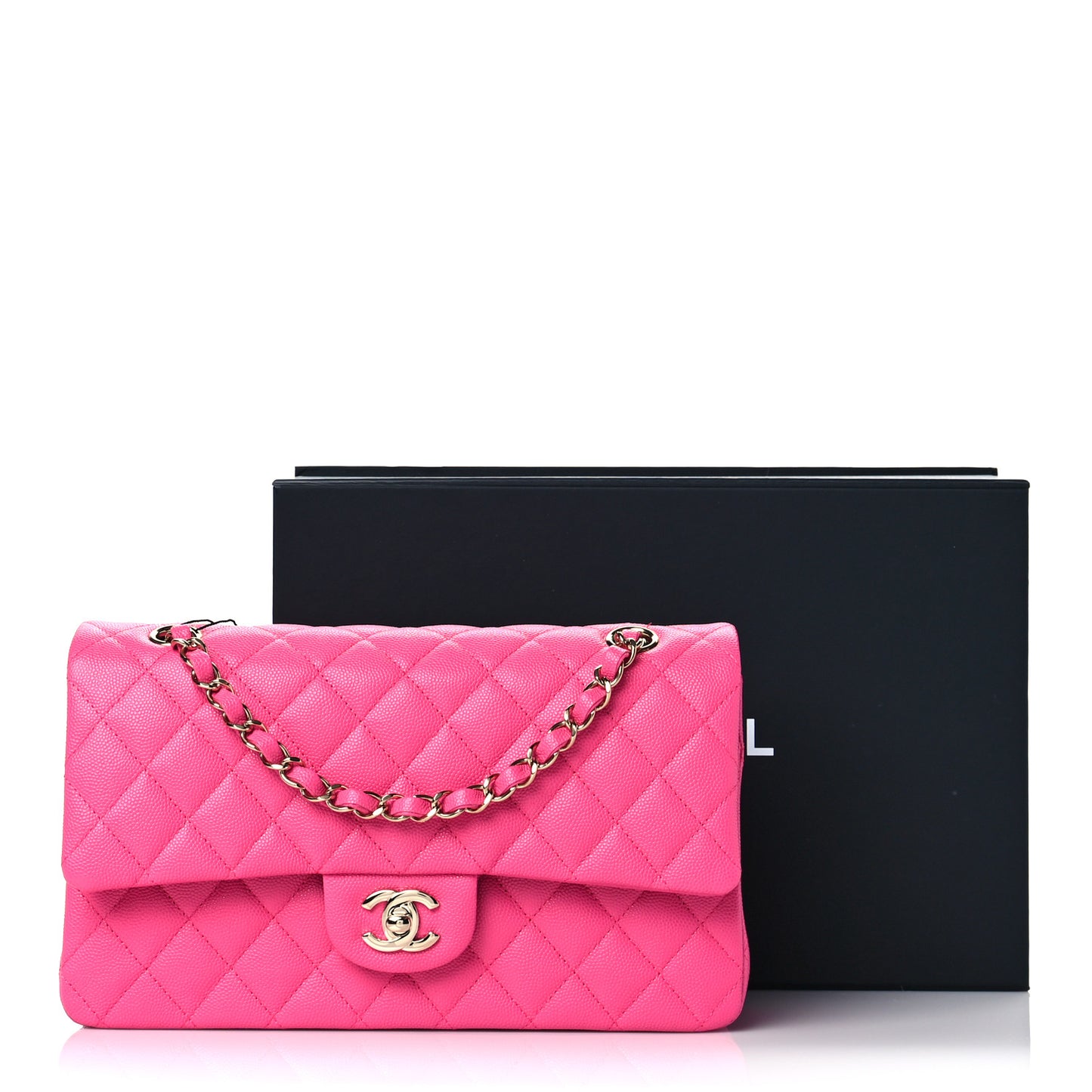 Caviar Quilted Medium Double Flap Pink