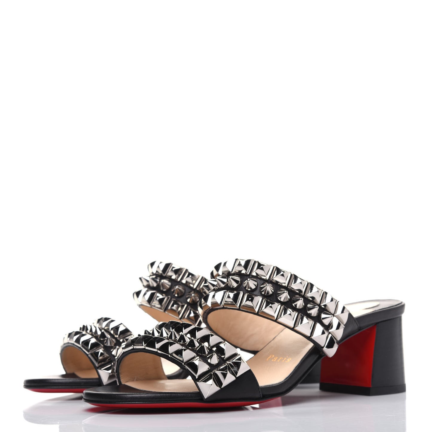 Calfskin Studded Tina Goes Mad 55 Slide Sandals 36.5 Black