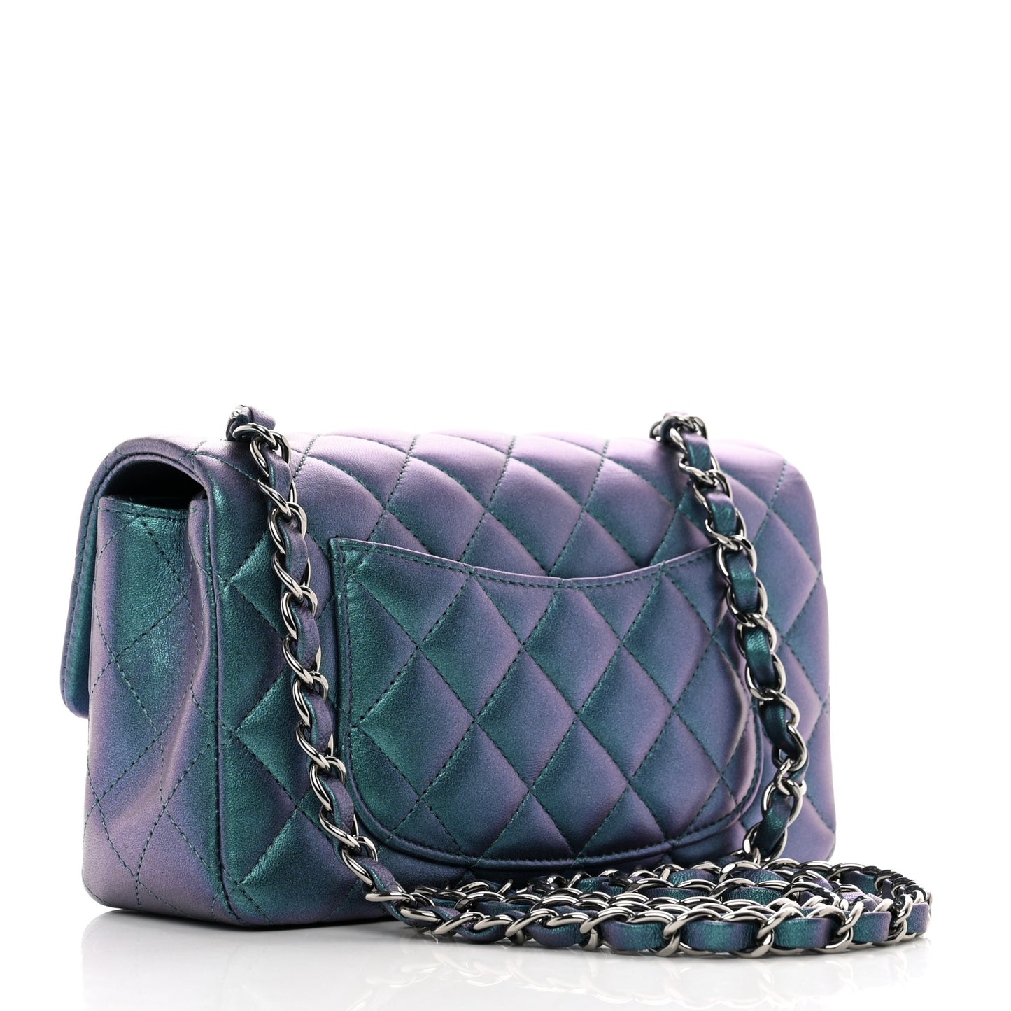 Iridescent Lambskin Quilted Mini Rectangular Flap Turquoise