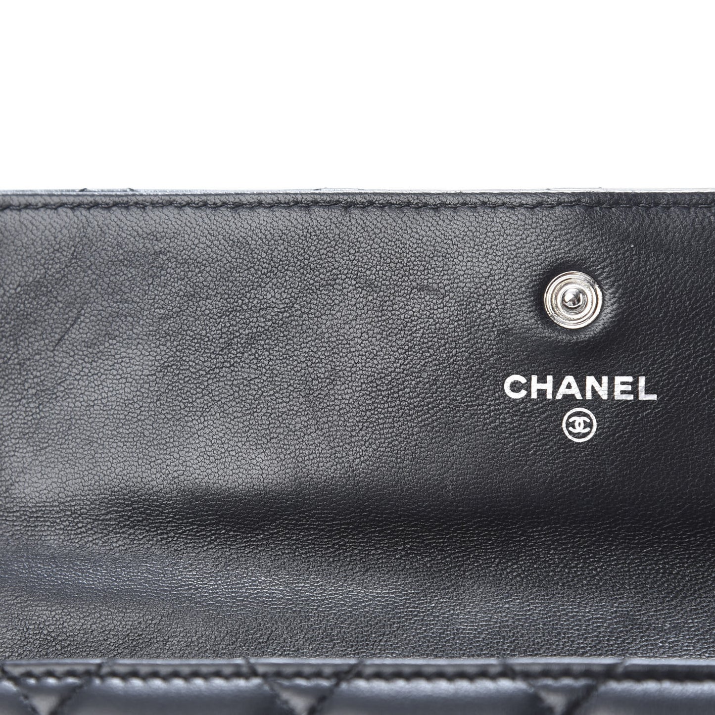 Lambskin Quilted Large Gusset Flap Wallet Black