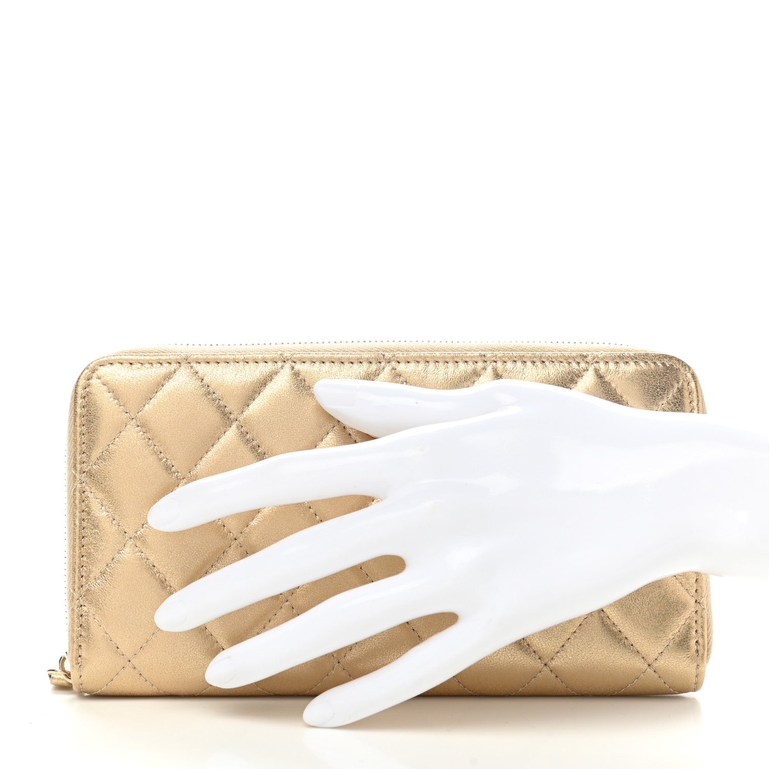 Chanel Metallic Lambskin Quilted Large Gusset Zip Around Wallet Gold 2 of 8