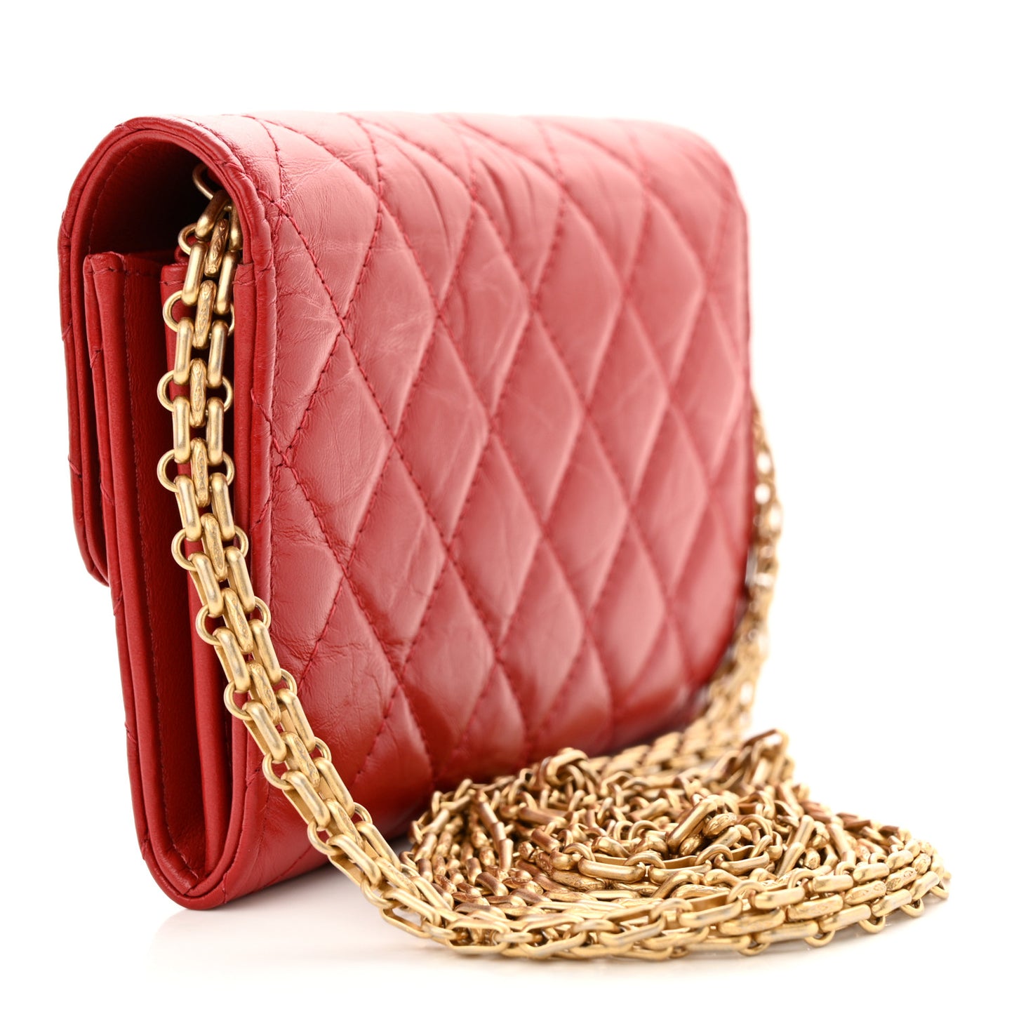 Aged Calfskin Quilted 2.55 Reissue Wallet On Chain WOC Red