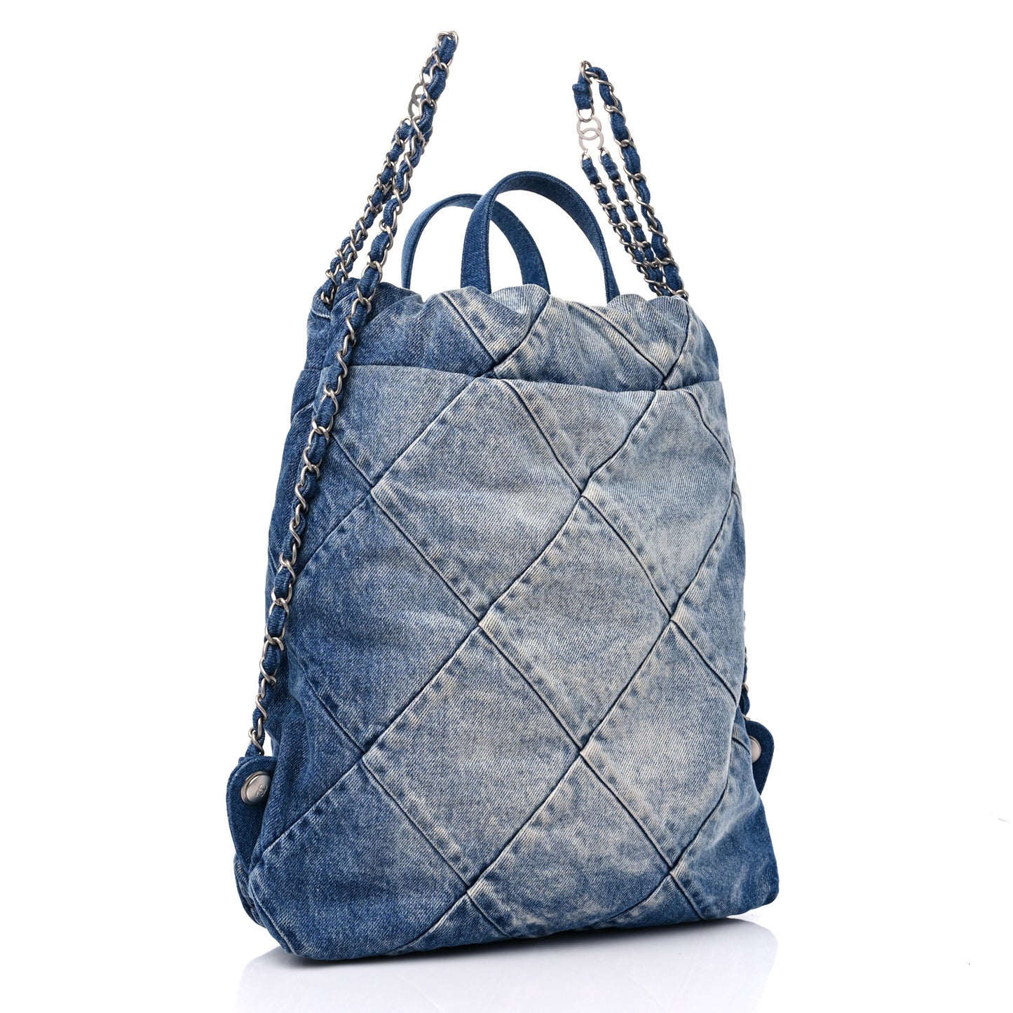 Denim Quilted Chanel 22 Backpack Blue