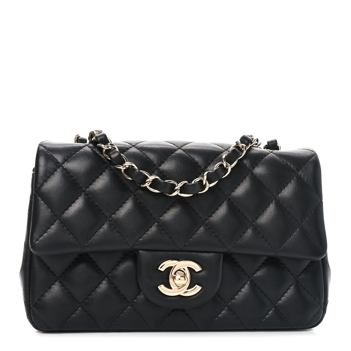 Lambskin Quilted Mini Rectangular Flap Black