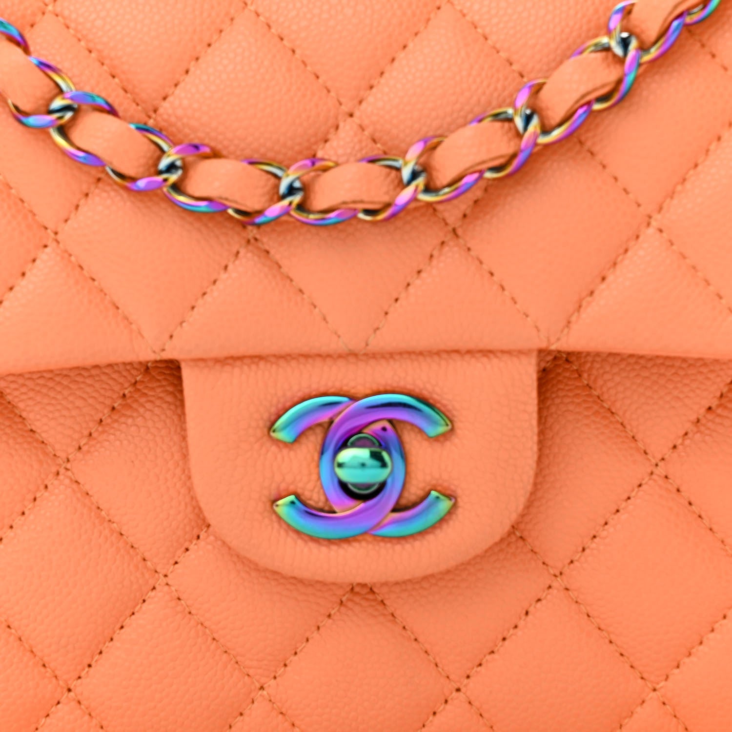 Chanel Caviar Quilted Rainbow CC Small Double Flap Orange 8 of 13