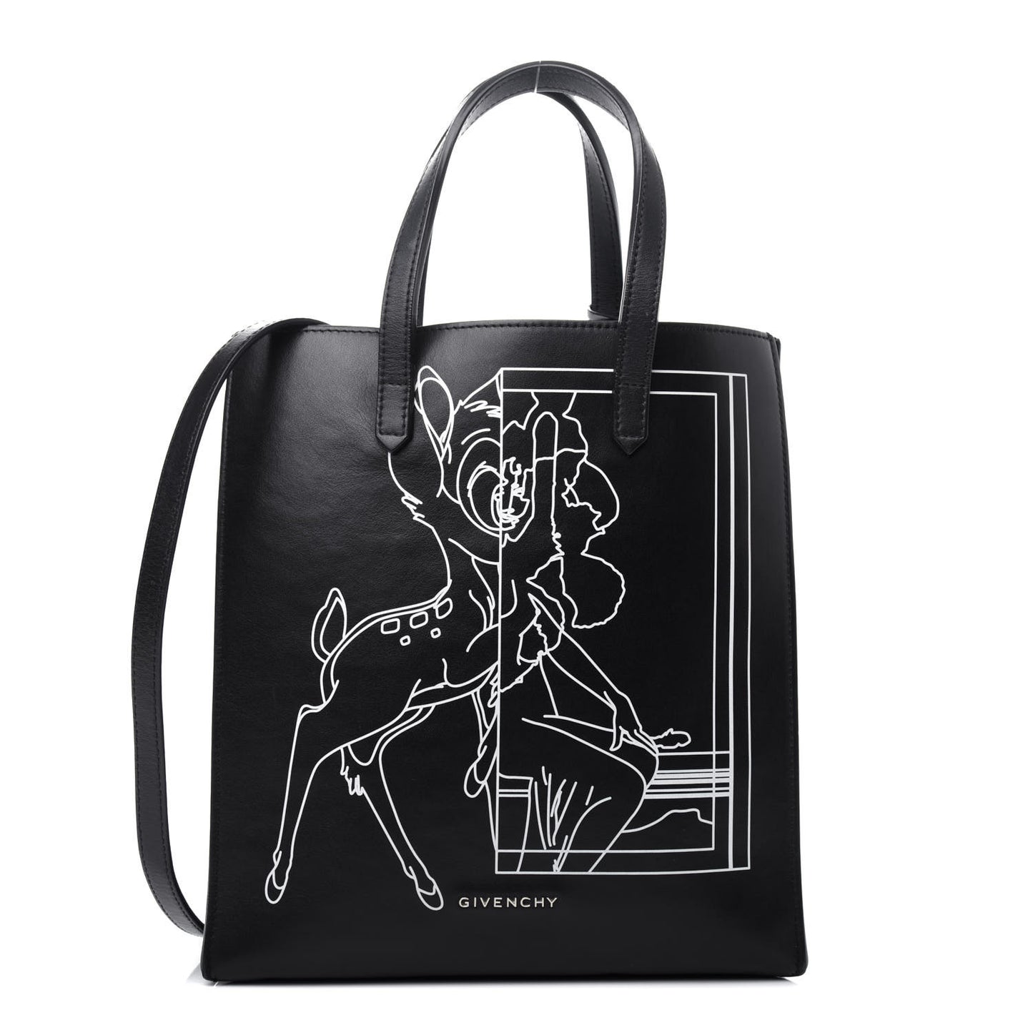 Calfskin Bambi Print Medium Stargate Shopper Tote Black