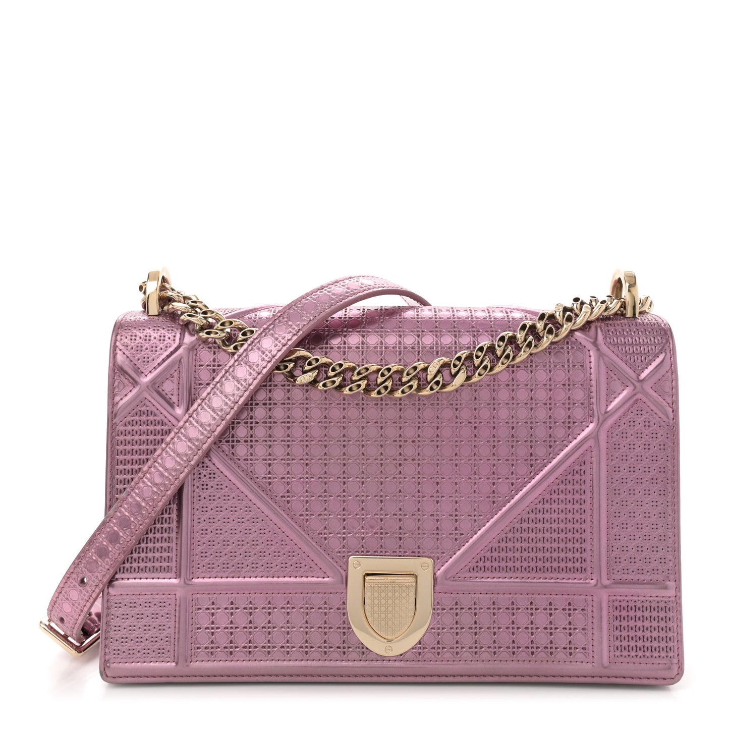 Metallic Patent Micro-Cannage Medium Diorama Flap Bag Pink