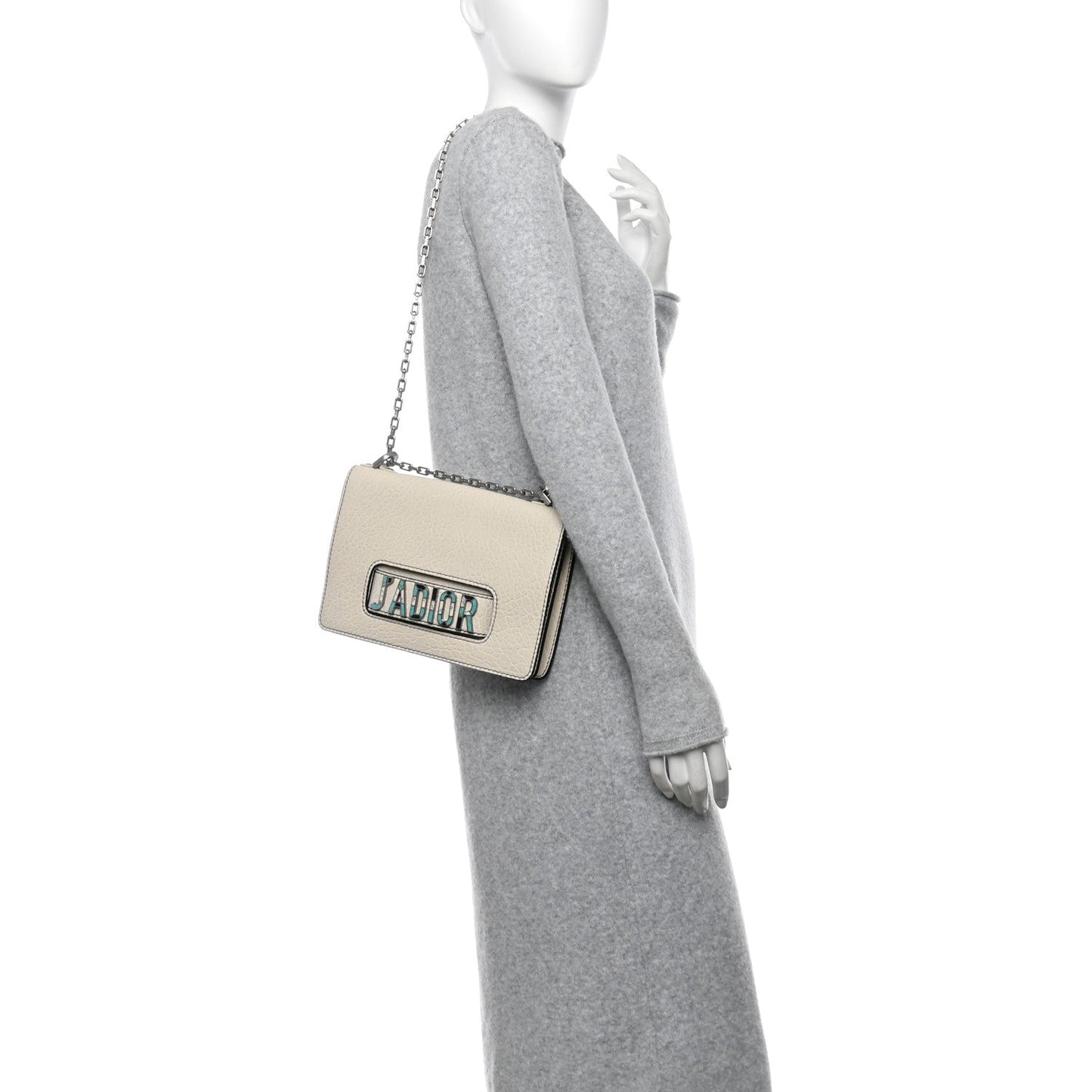 Canyon Grained Lambskin J'Adior Chain Flap Bag Off White