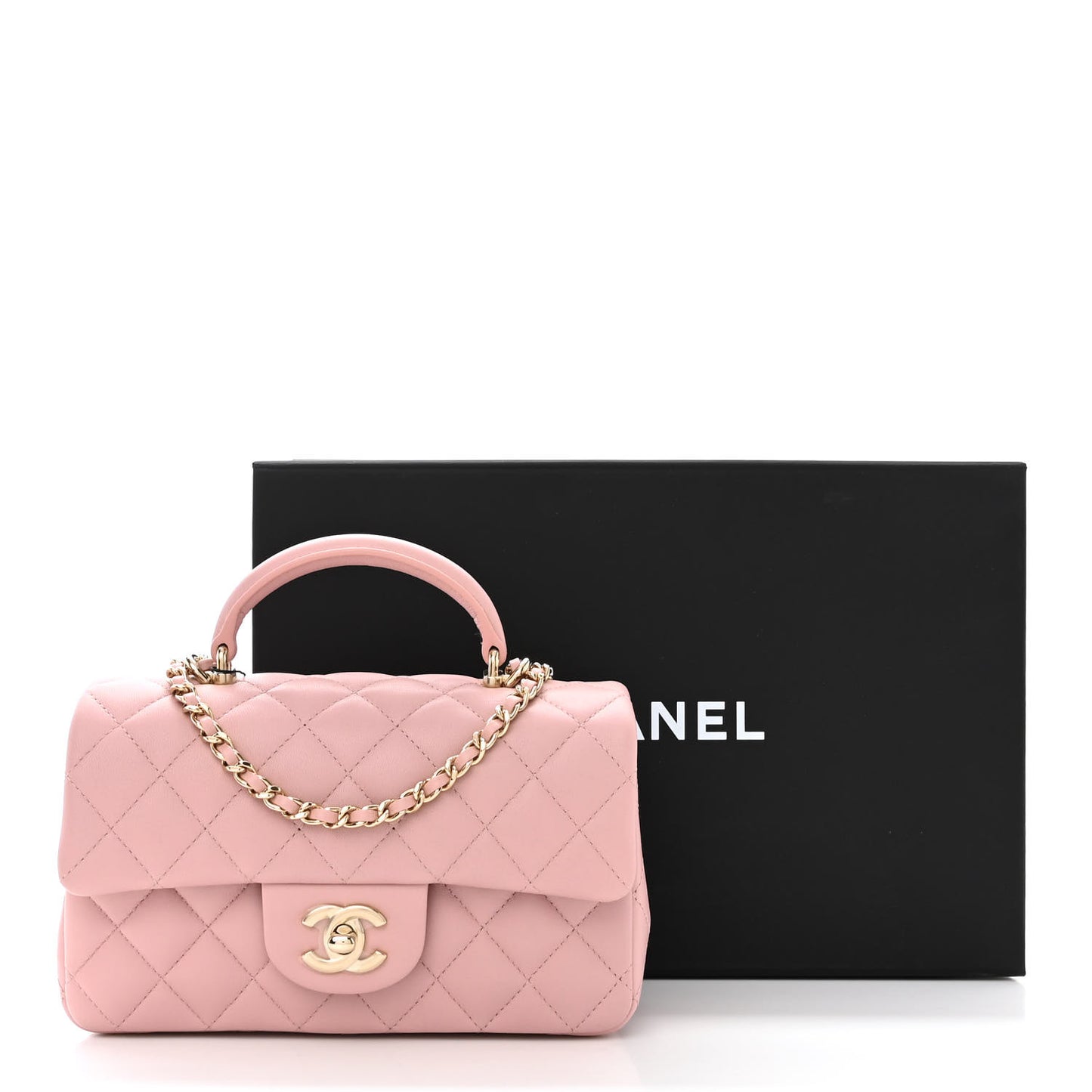 Lambskin Quilted Mini Top Handle Rectangular Flap Light Pink