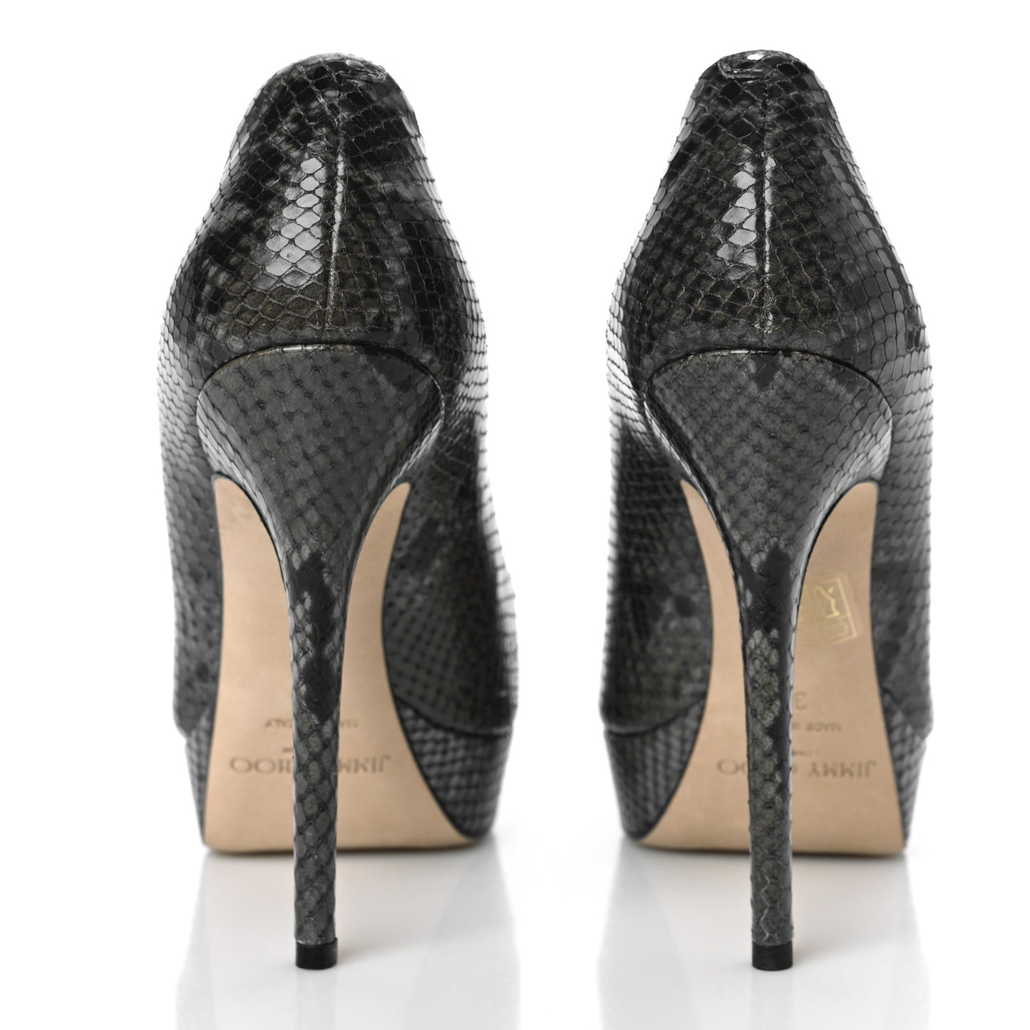 Calfskin Snake Print Pumps 38 Grey