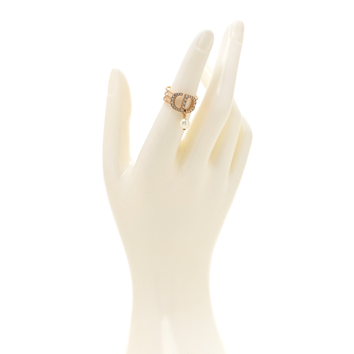 Christian Dior Metal Crystal Pearl 30 Montaigne Ring M Gold 2 of 4