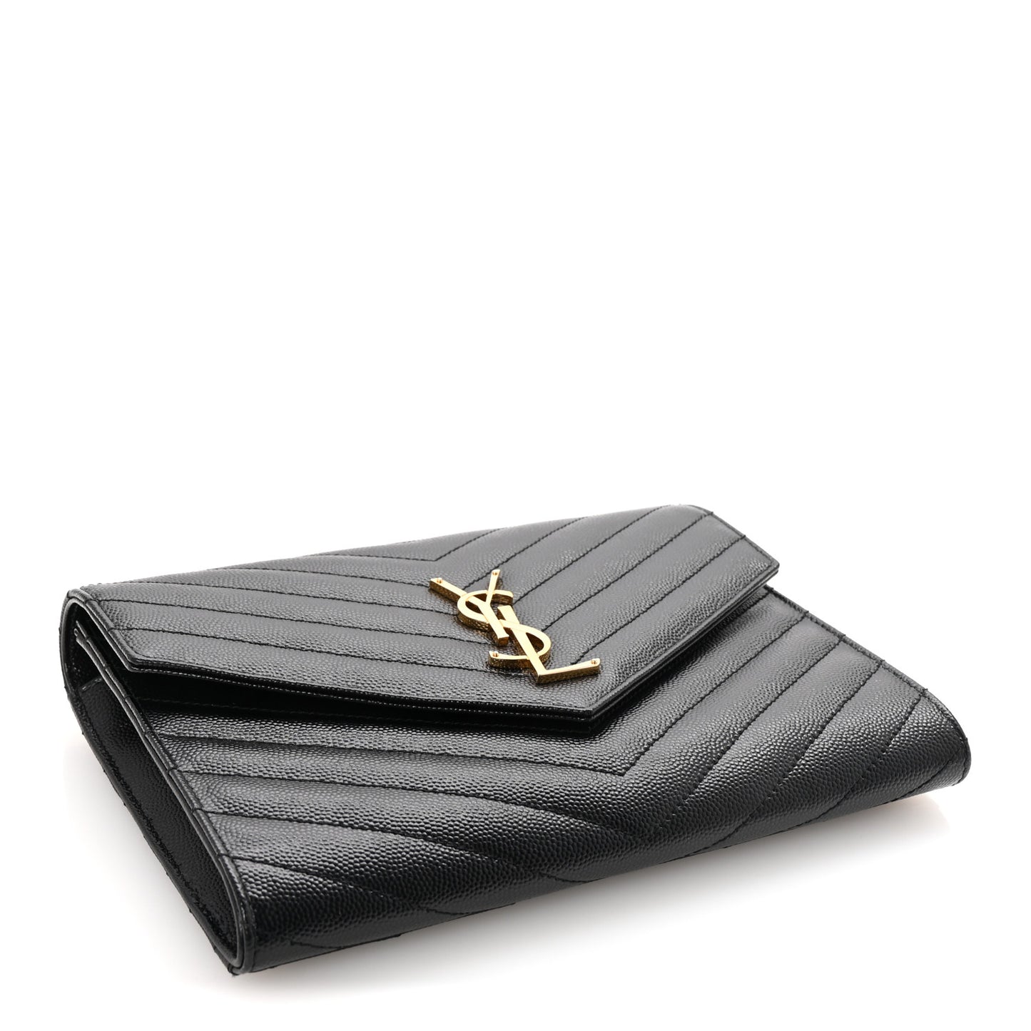Grain De Poudre Matelasse Chevron Monogram Envelope Clutch Black