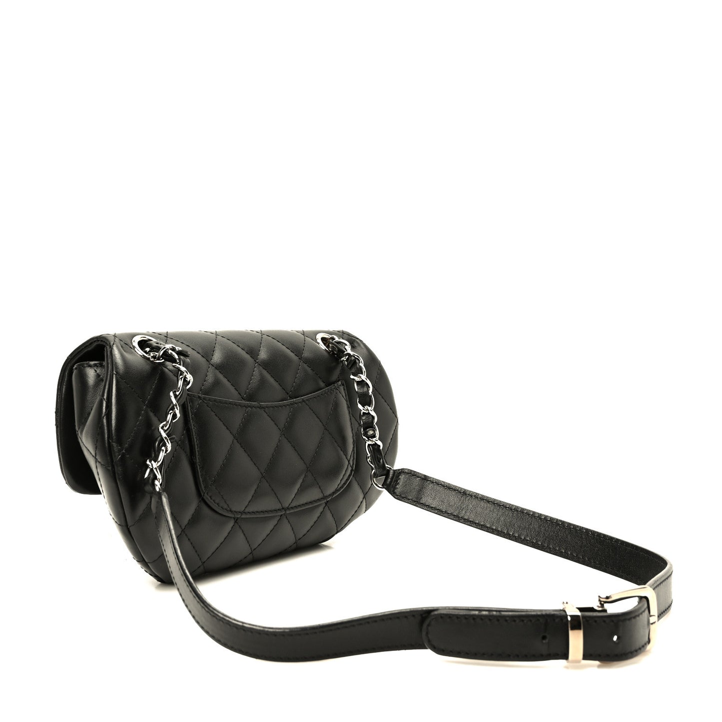 Calfskin Quilted CC Uniform Flap Belt Bag Black