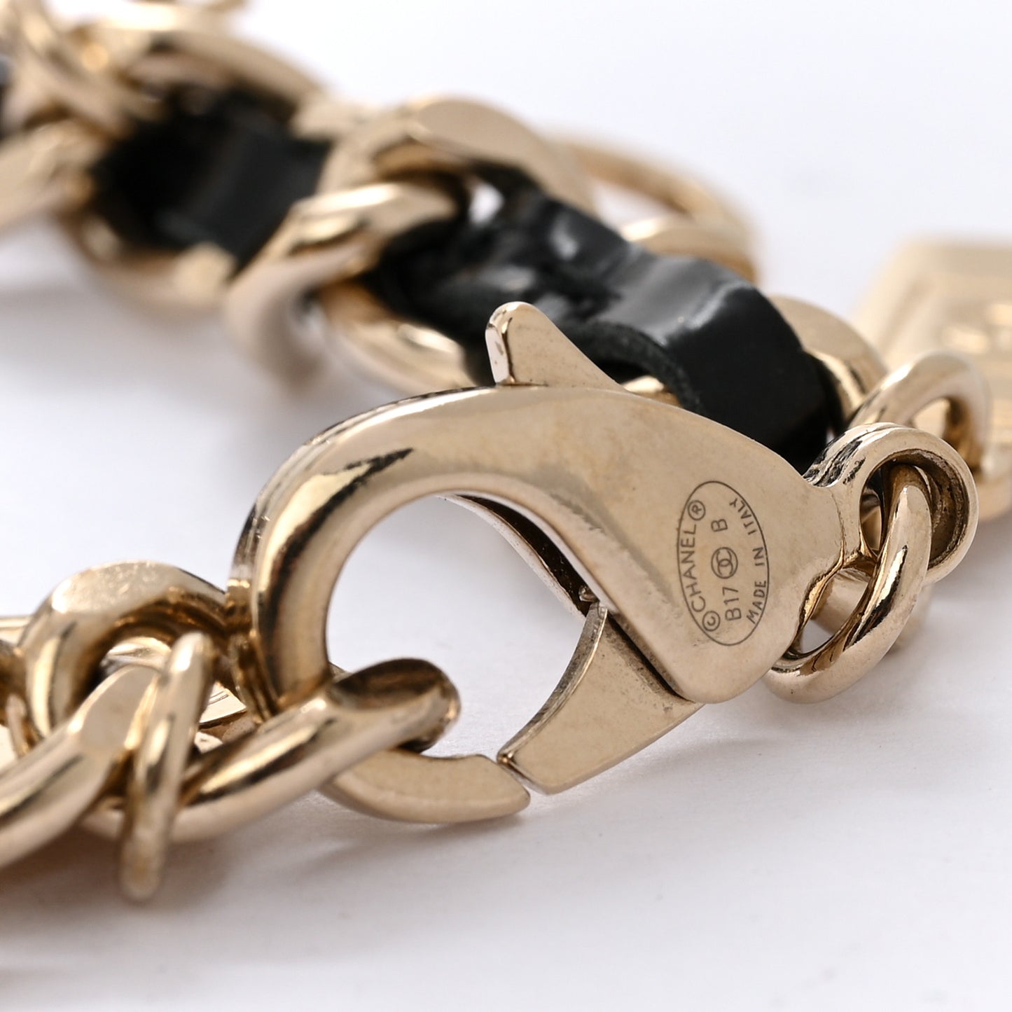 Metal Lambskin Crystal Chain CC Charms Bracelet Gold Black
