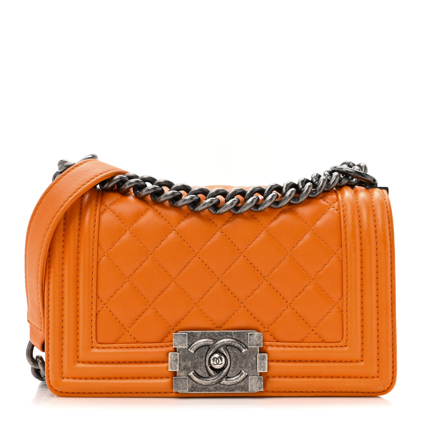 Lambskin Quilted Small Boy Flap Orange