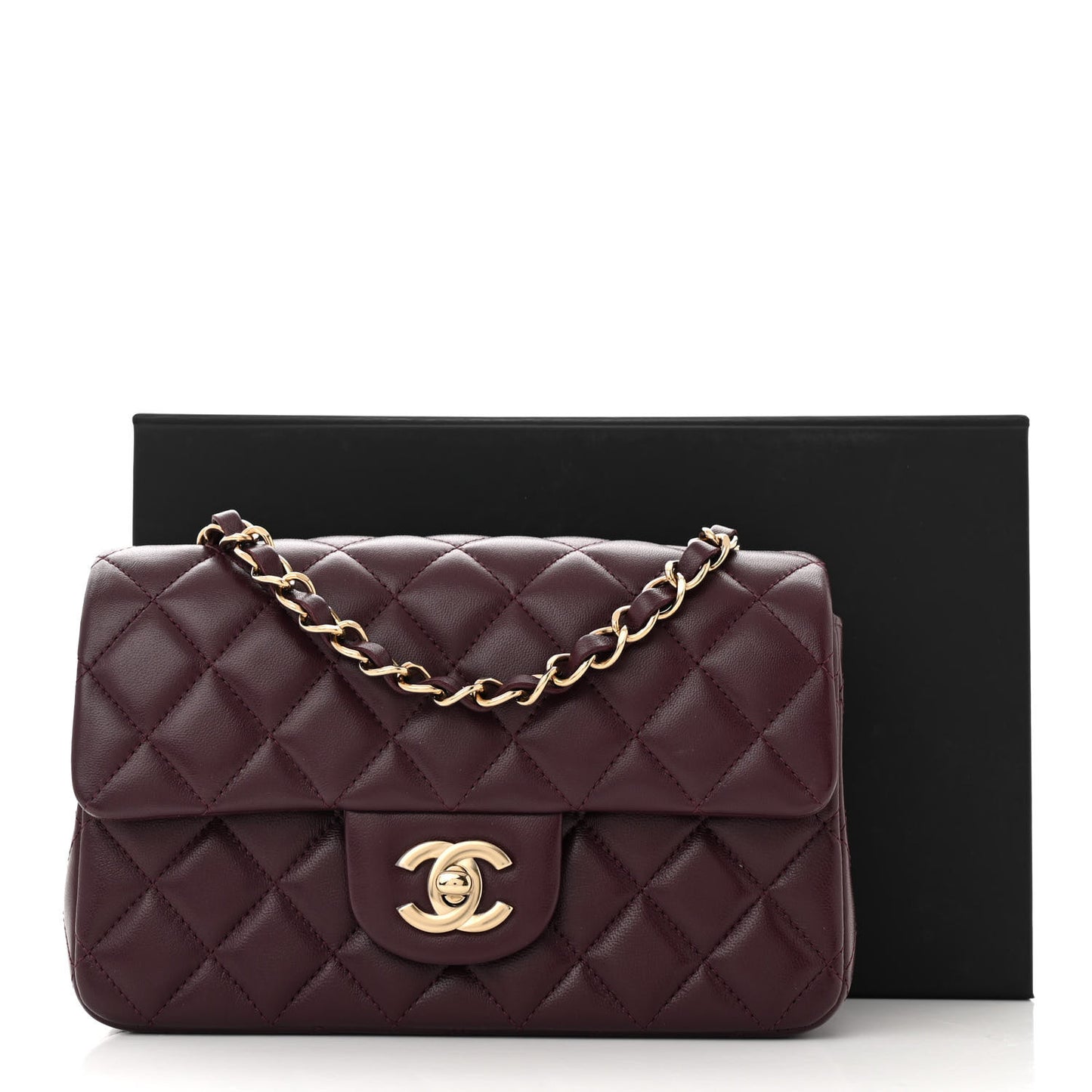 Lambskin Quilted Mini Rectangular Flap Burgundy