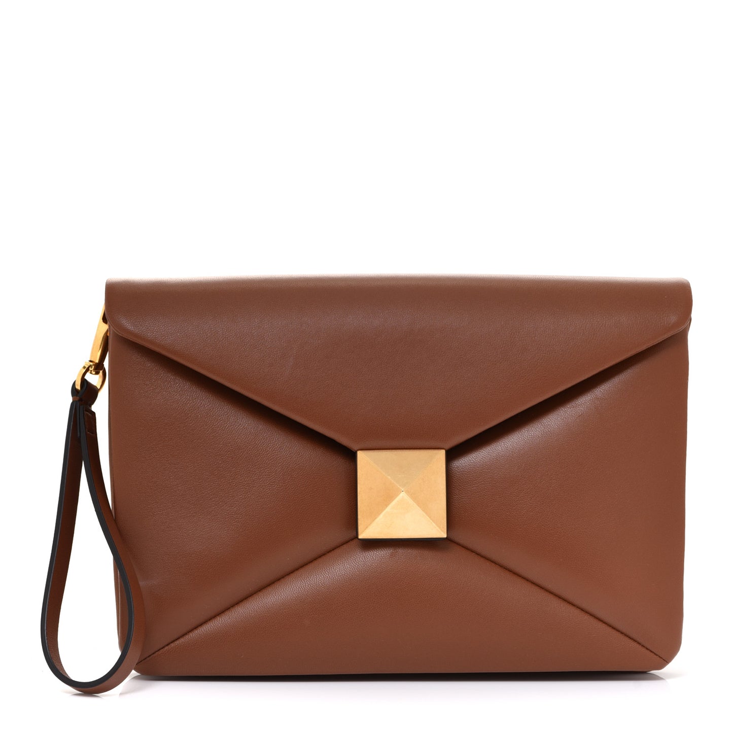 Nappa One Stud Wristlet Clutch Bag Tan Brown