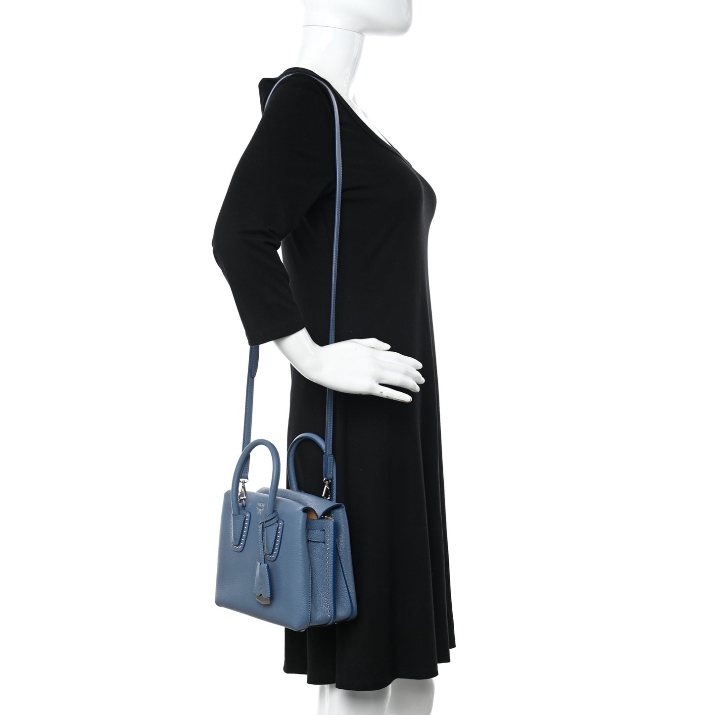 Grained Calfskin Studded Mini Milla Tote Luft Blue